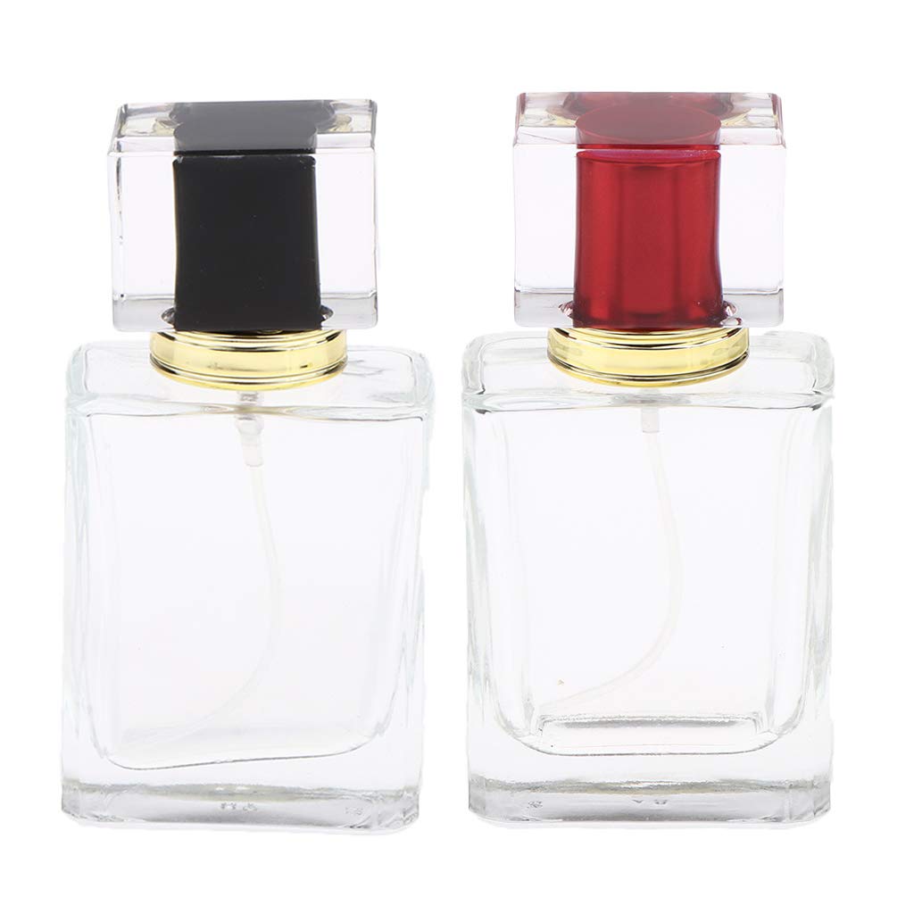 SDENSHI 2-Pack 50ML Glass Perfume Bottles - Refillable Travel Perfume Containers with Black & Red Caps - Perfect for DIY Fragrances, Essential Oils & Gift Giving