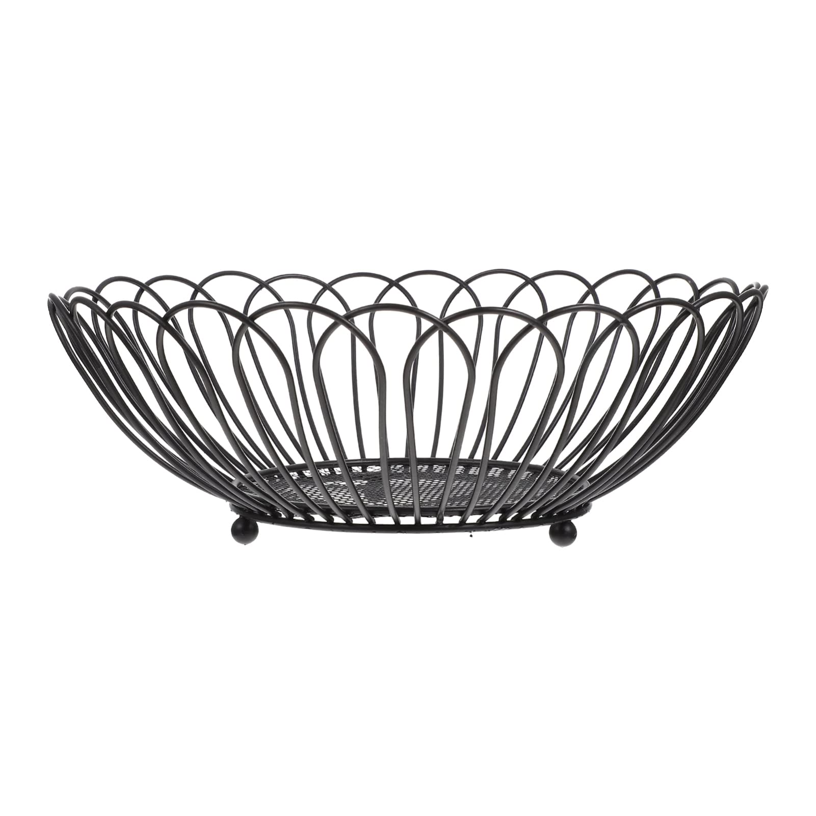 Angoily Round Wire Basket - Metal Fruit & Vegetable Storage Basket, Iron Arts Bread Bowl Stand - Decorative Snacks Holder & Candy Dish for Kitchen Countertop, Dining Room Table - Perfect for Organizing Produce, Displaying Bread, or Serving Snacks at Parties (Black)