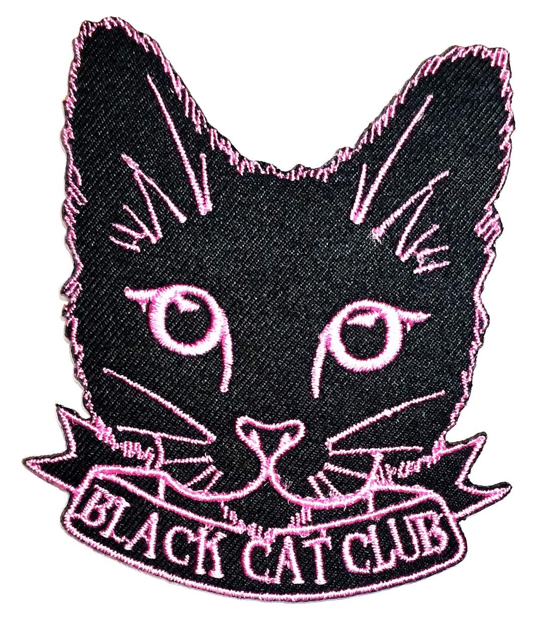 Black Cat Club Cartoon Embroidered Iron-On Patch - Pink & Black Kitten Applique Badge for DIY Crafts, Clothes, Jackets, Jeans, Hats & Backpacks - Perfect for Customizing Denim, Repairing Garments & Personalizing Accessories