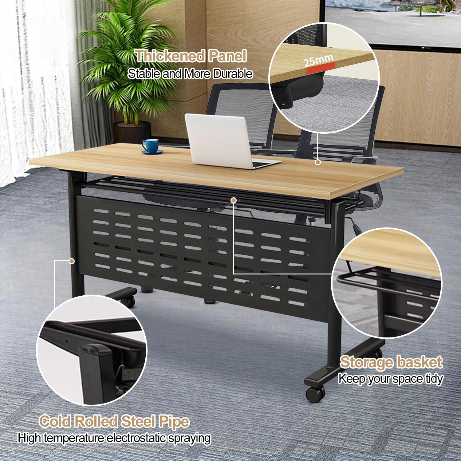 Large Folding Conference Table with Wheels - 62.9