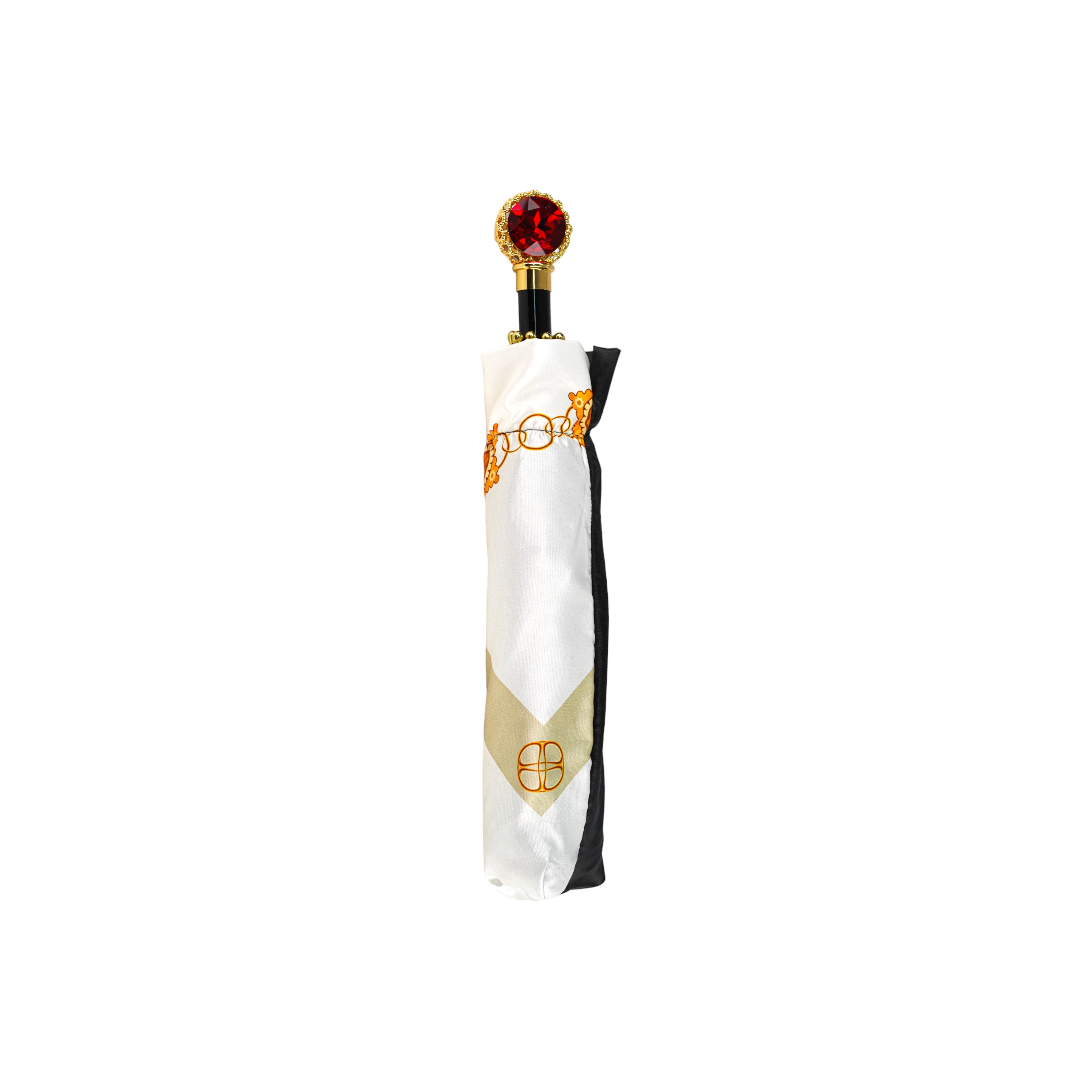 Exclusive Black Umbrella with Bold Red Crystal Design - Elegant Waterproof Umbrella for Women, Perfect for Evening Events, Weddings & Rainy Days