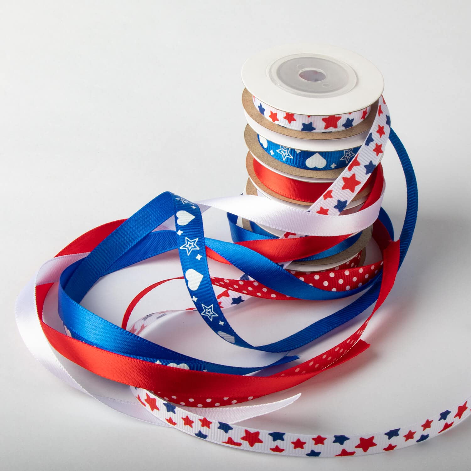 6 Rolls Patriotic Ribbon - Red White Blue Grosgrain Ribbon for 4th of July, Gift Wrapping, DIY Crafts (3/8