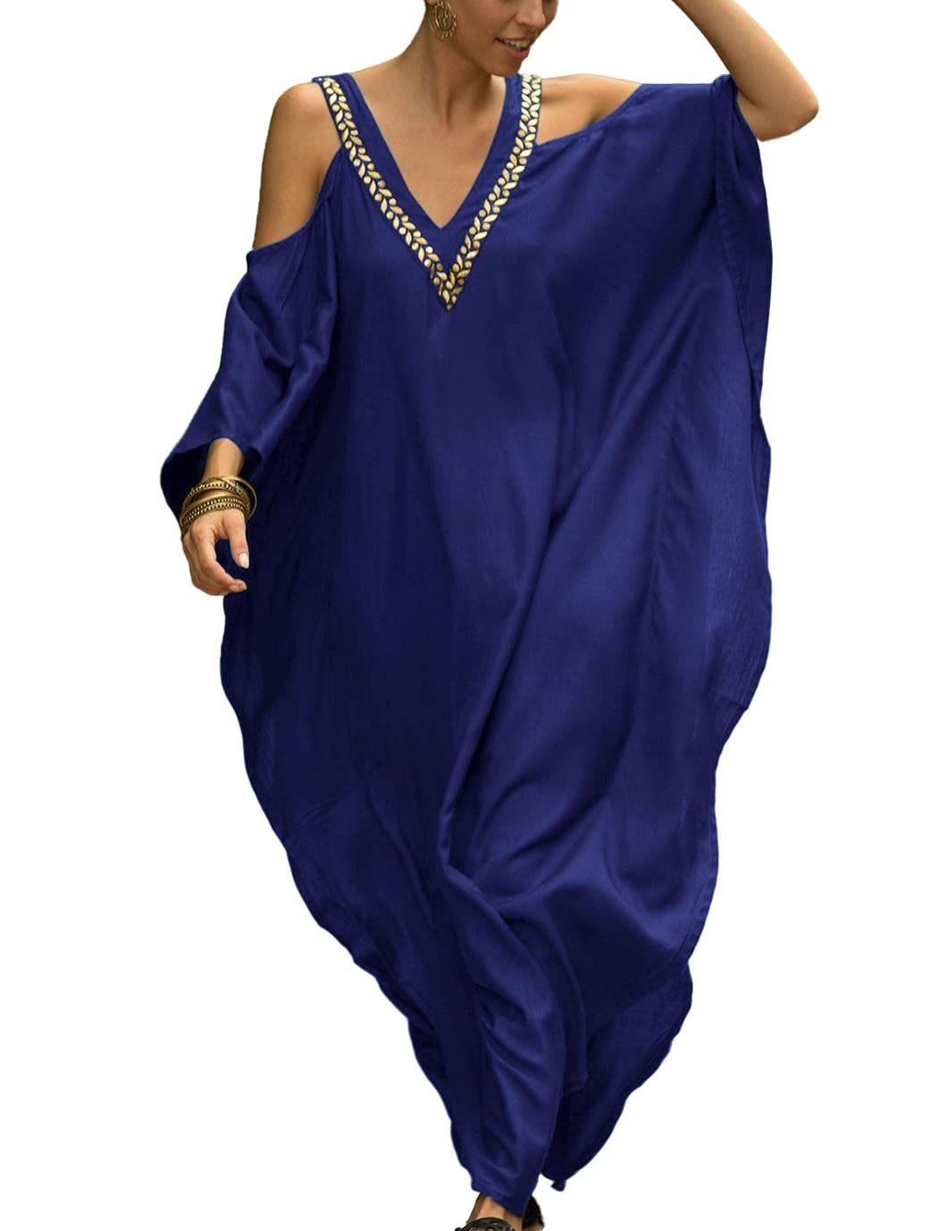 Eddoyee Women's Plus Size Long Bathing Suit Cover Up - Loose Beach Kaftan Dress for Swimwear Coverup, Poolside, Vacation & Summer Outfits