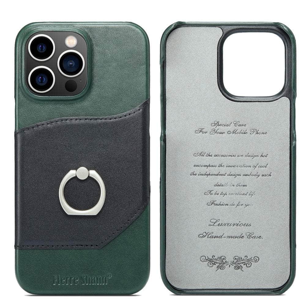 360° Rotating iPhone 15 Pro Case with Ring Kickstand - Genuine Leather Protective Cover for Hands-Free Viewing, Video Calls & Mobile Photography