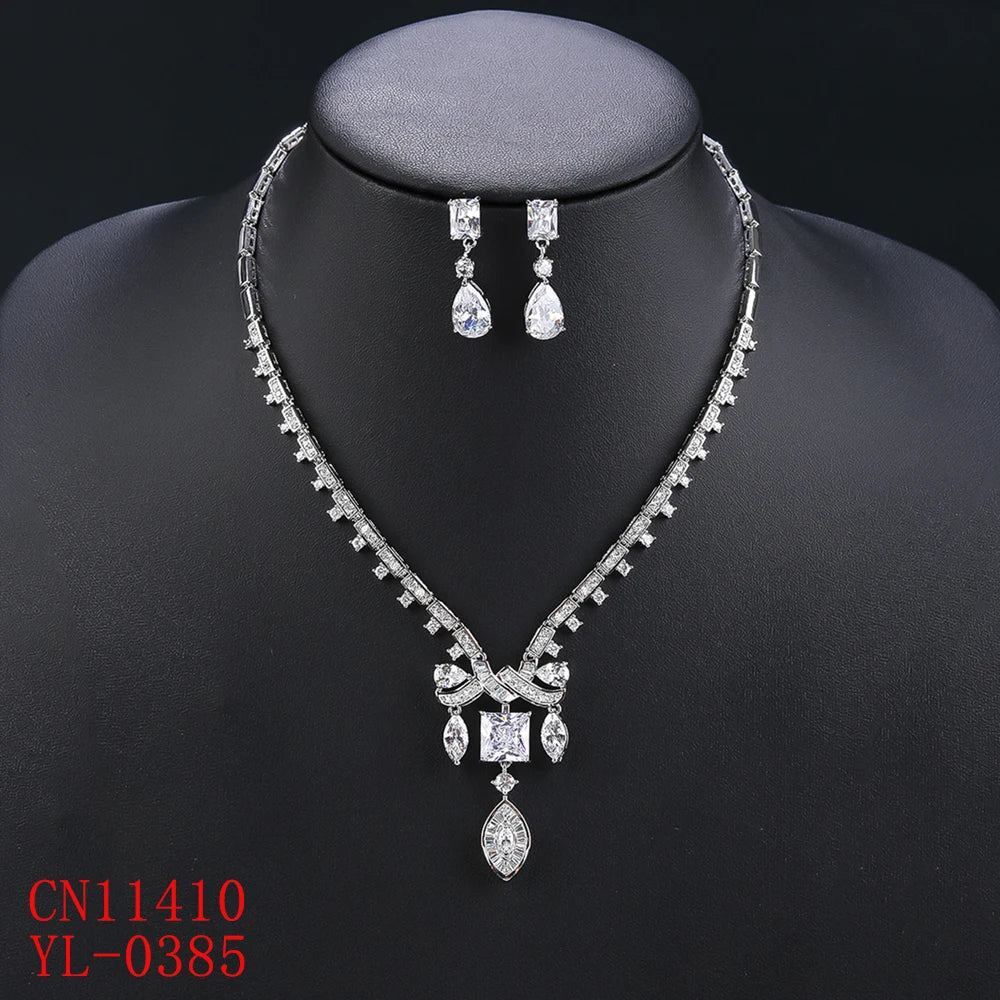 Elegant Cubic Zirconia Earrings and Necklace Set for Women - Shiny Party Jewelry Accessories for Banquet, Wedding & Evening Dresses | CN11410