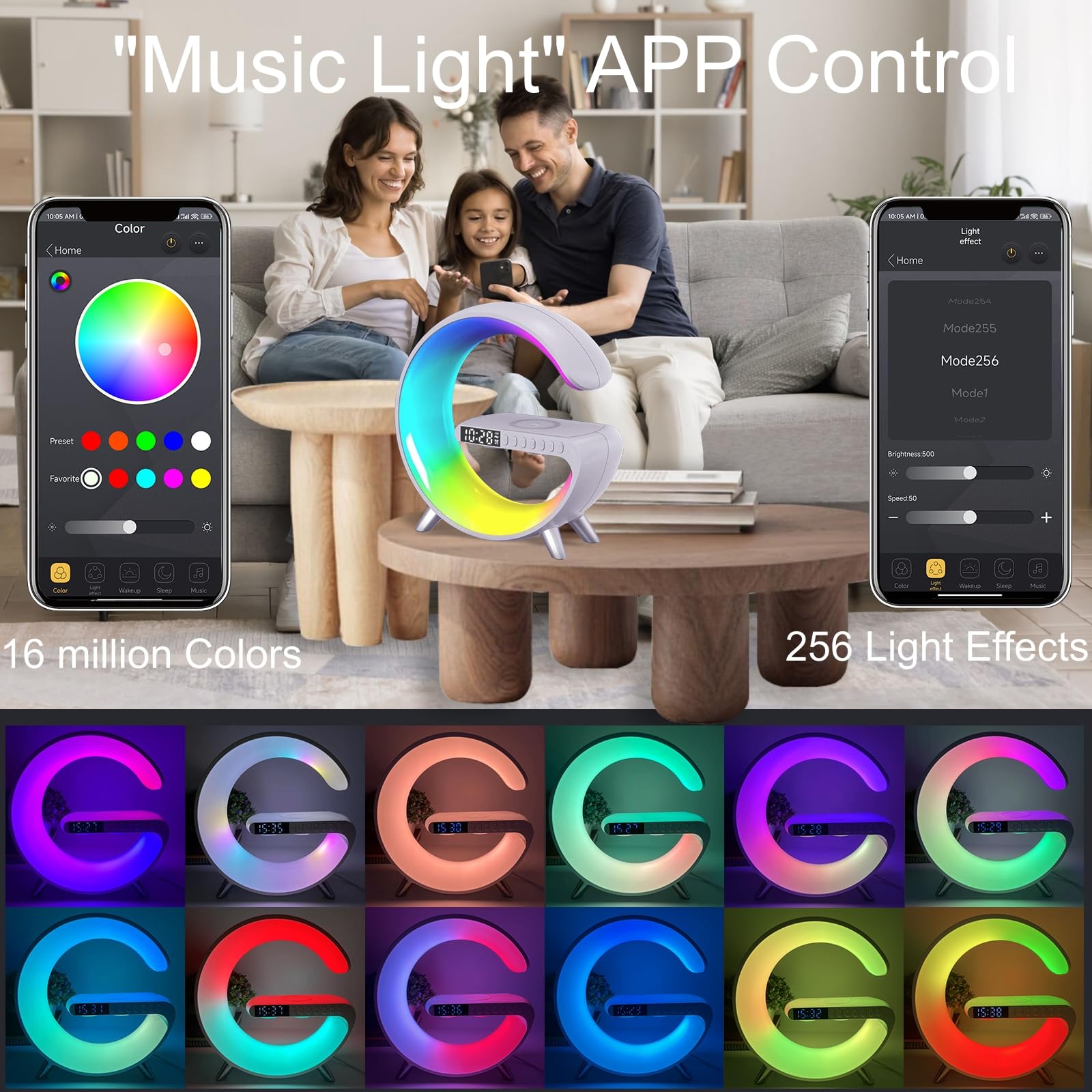 Wireless Charging Table Lamp with White Noise & Bluetooth Speaker - Smart Night Light with Alarm Clock, App Control for Bedroom & Office - Perfect for Relaxation, Sleep Aid & Ambient Lighting (Large G NH-69)