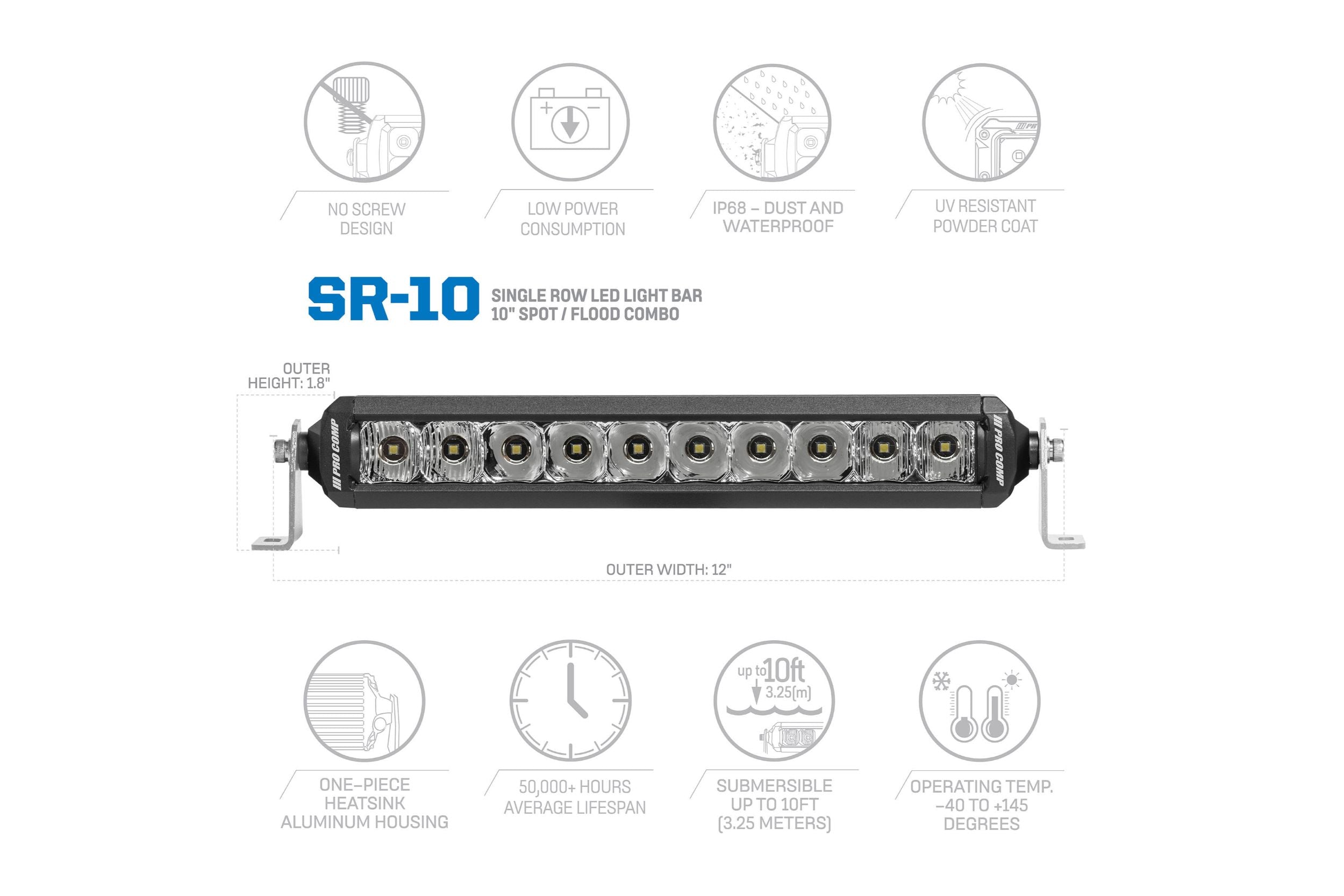 10 Inch Single Row LED Combo Spot Flood Light Bar - Universal Fit for Trucks, Jeeps, ATVs & Off-Road Vehicles - Waterproof & Durable for Outdoor Adventures