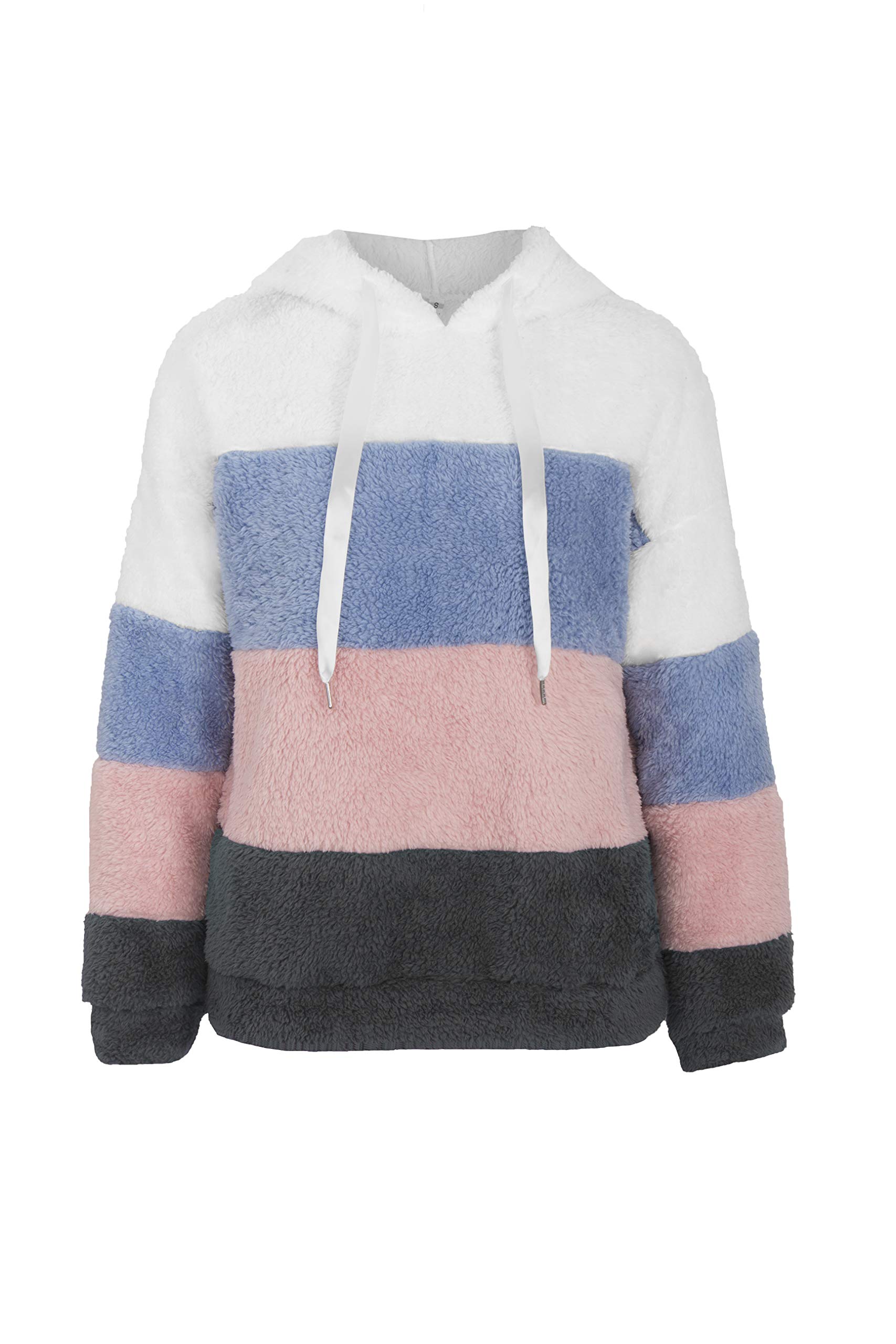 Women's Casual Fleece Sherpa Hoodie Sweatshirt - Long Sleeve Fuzzy Pullover with Drawstring, Block Color Coat for Outdoor Activities and Cozy Home Wear