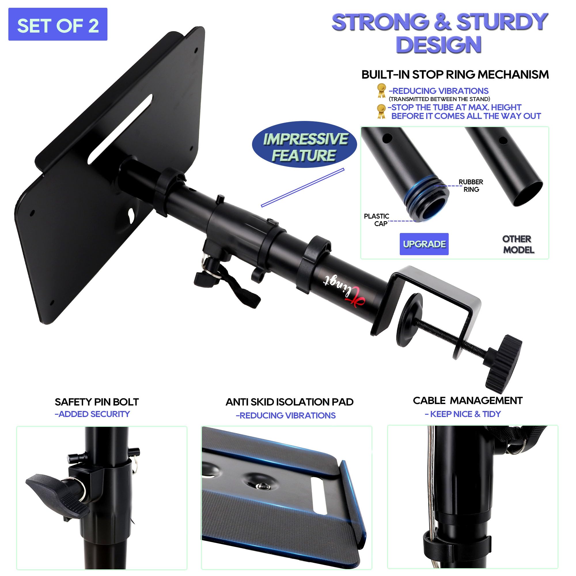 Premium Studio Monitor Stands - Heavy Duty Metal Tray for Speakers & Laptops (2-Pack, Black) - Perfect for Home Studios & Gaming Setups