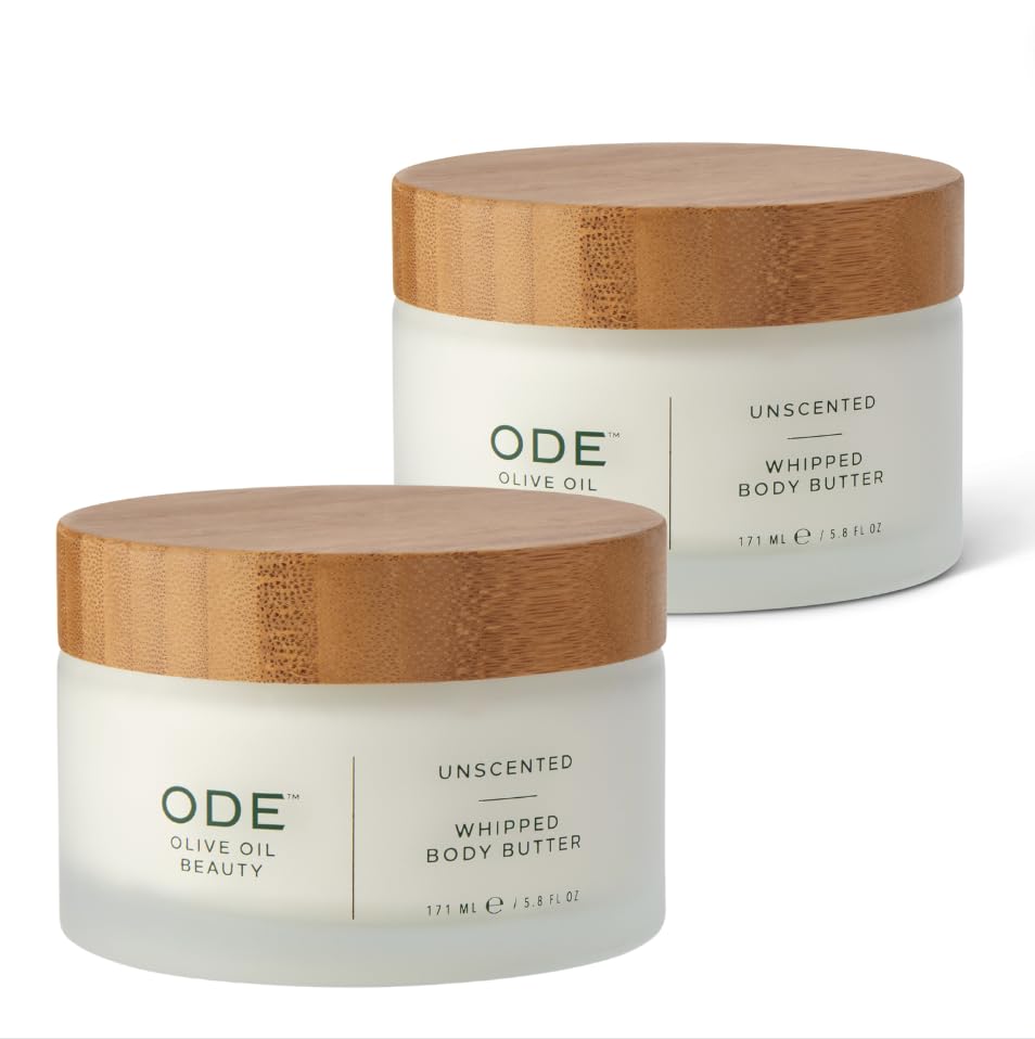 McEvoy Ranch Unscented Whipped Body Butter 2-Pack - Organic Shea & Cocoa Butter Moisturizer with EVOO for Dry Skin - Skin Brightening & Firming Body Cream for Daily Hydration & Night Care