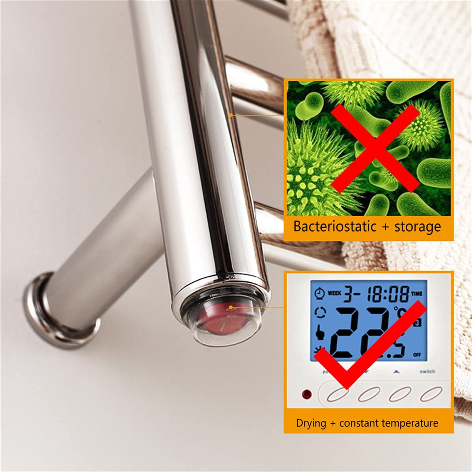 APUM 80W Wall Mounted Electric Towel Warmer with Timer - 304 Stainless Steel Heated Towel Rack for Bathroom (3 Bars, Silver, Plug-in) - Perfect for Spa, Luxury Bathrooms & Cold Winter Mornings