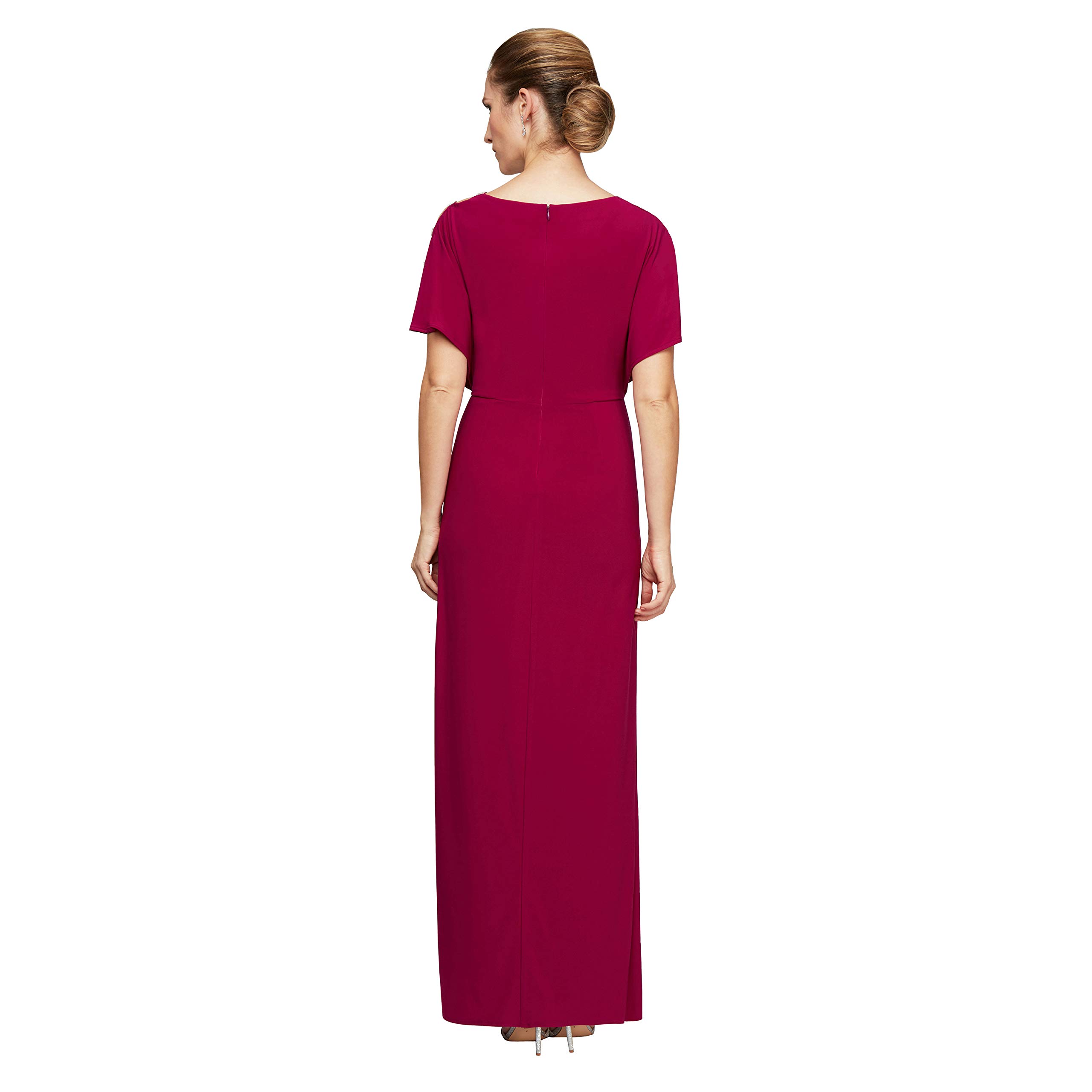 Alex Evenings Women's Long V-Neck Knot Front Wedding Guest Dress with Cold Shoulder Sleeves - Elegant Formal Gown for Bridal Party, Evening Events & Special Occasions (Petite & Regular Sizes)