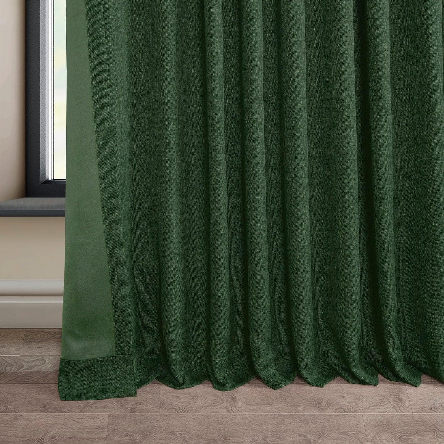 Key Green Extra Wide Textured Faux Linen Blackout Curtains for Bedroom & Living Room - Noise Reducing Thermal Insulated Window Drapes for Home Decor