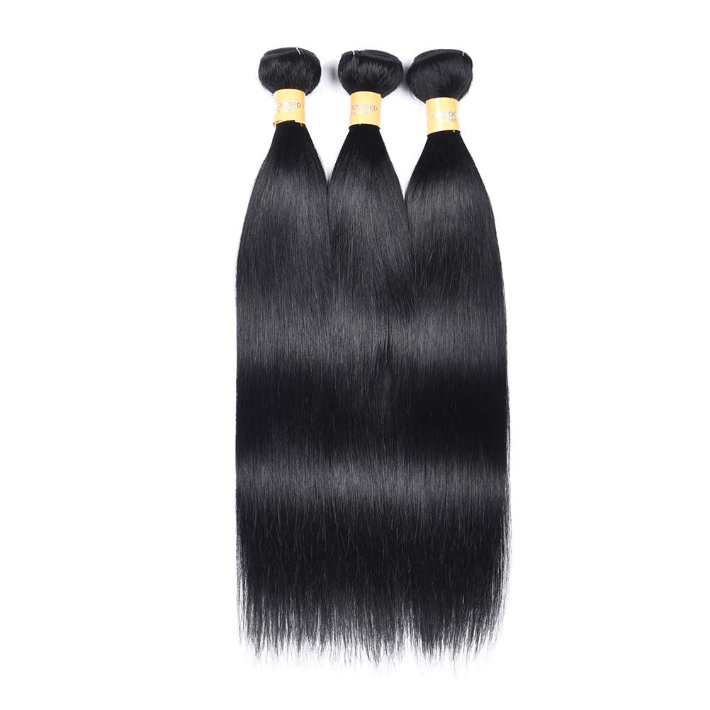 WOME 3-Pack Peruvian Silky Straight Virgin Human Hair Bundles | Unprocessed 100% Human Hair Weaves | 14