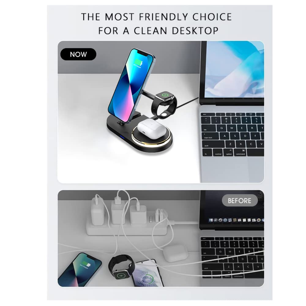 3 in 1 Wireless Charging Station for iPhone 14/13/12/11/Pro/Max, Apple Watch & AirPods - Fast Qi-Certified Charger Stand for Multiple Devices (Black) | Perfect for Bedside, Office Desk & Travel Accessories