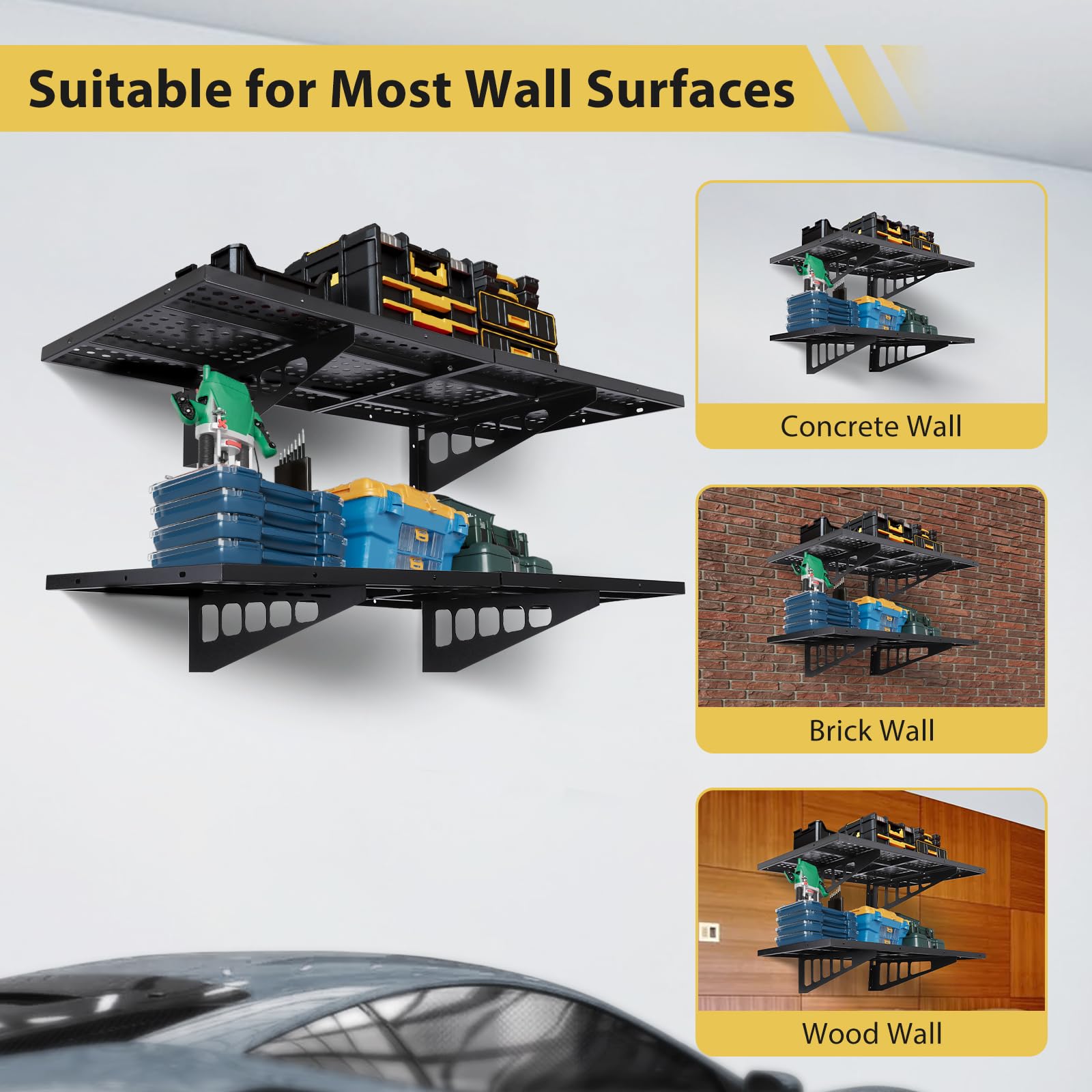 2-Pack Heavy Duty Garage Wall Shelves 1.6x4ft - 560lbs Load Capacity Wall Mounted Floating Shelves for Garage Storage & Organization - Perfect for Tools, Sports Equipment & Home Workshop Use