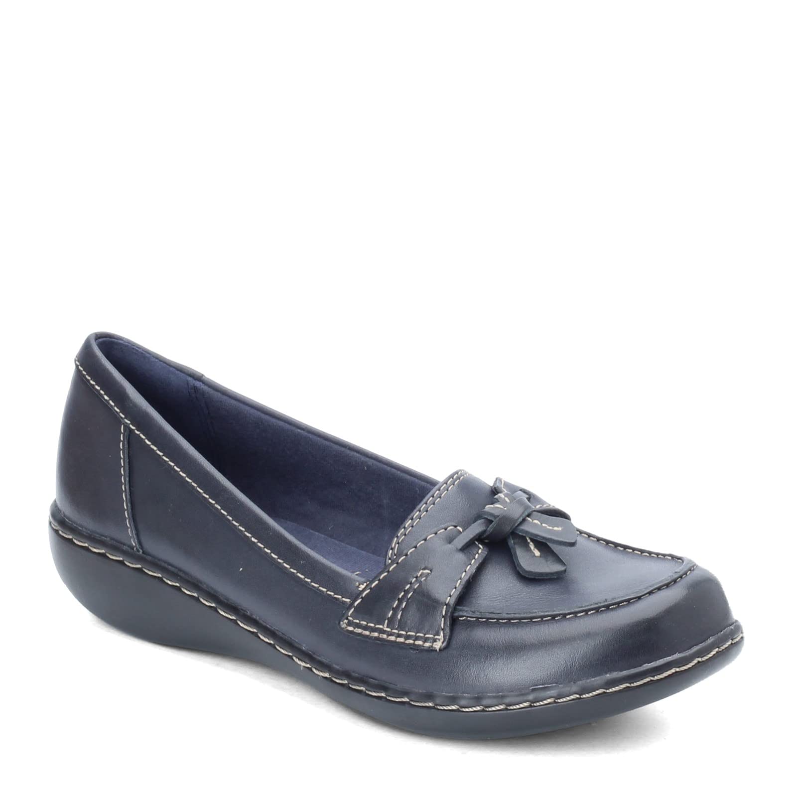 Clarks Women's Ashland Bubble Slip-On Loafers - Navy, 9.5 X-Wide US - Comfortable Casual Shoes for Work & Travel