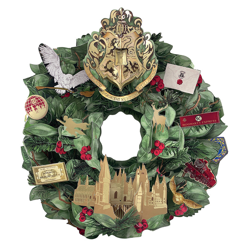 Harry Potter Hogwarts Pop-Up Holiday Wreath - Christmas Decor for Wizards & Fans - Perfect for Door, Wall, and Party Decorations