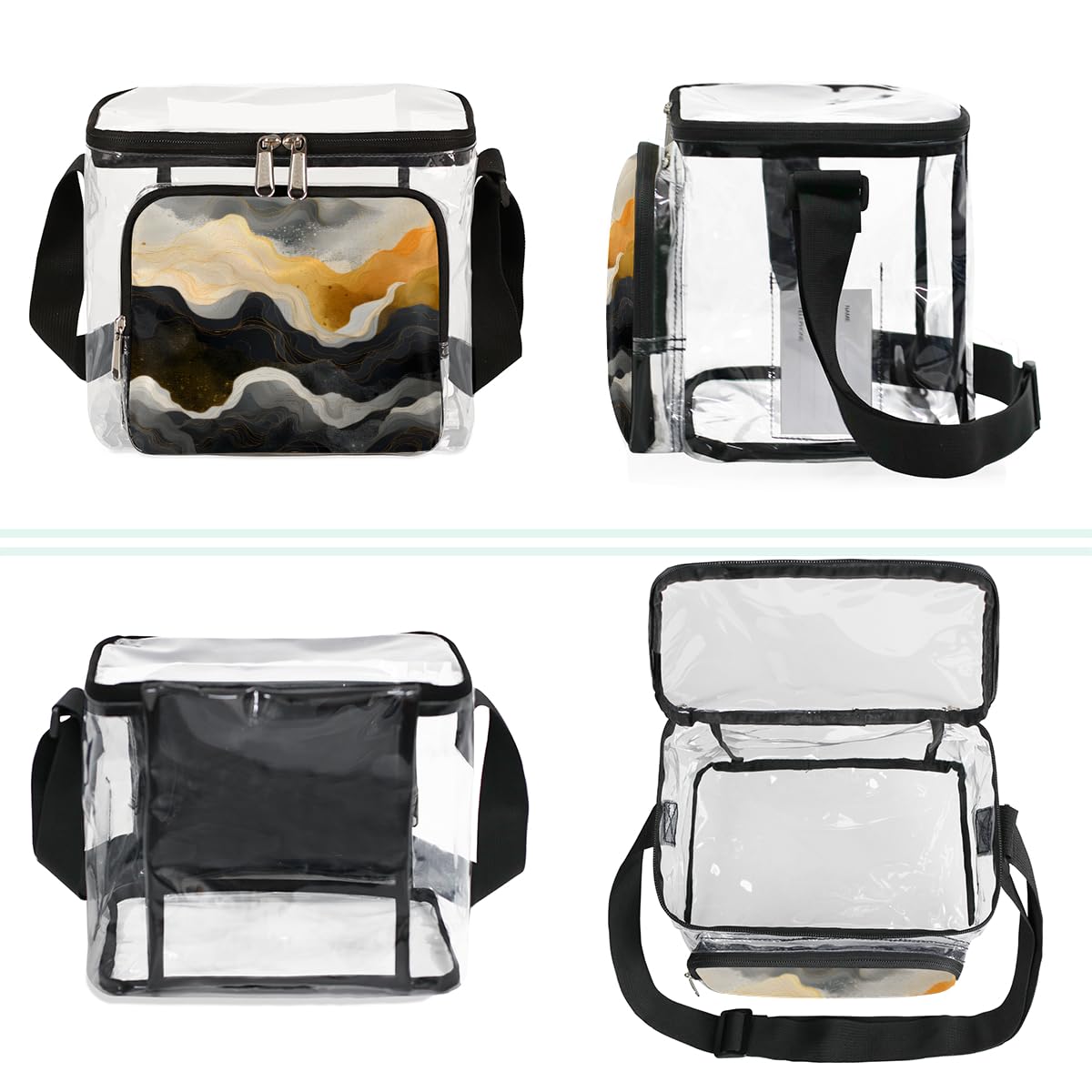 GzLeyigou Clear Marble Print Tote Bag with Handles - Fashionable Transparent Shoulder Bag for Women, Crossbody Purse for Outdoor, Travel, Picnic, Concerts & Sports Events (Stadium Approved) - Perfect for Beach, Shopping, Music Festivals & Daily Use