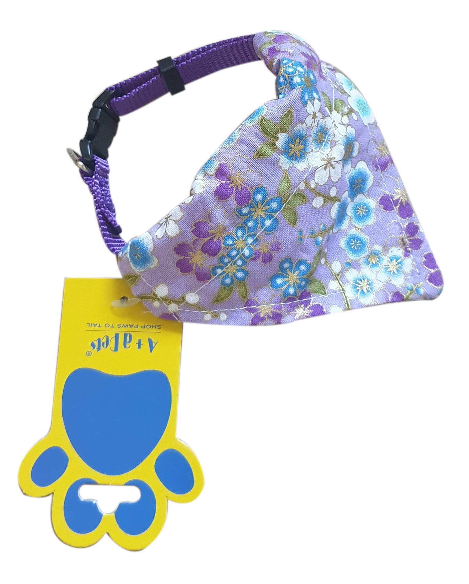 **A+a Pets Adjustable Cute Pet Collar Scarf – Breathable Soft Cotton Fabric with Metal D-Ring Buckle for Cats & Dogs (Petals Lilac, Medium) – Perfect for Daily Walks, Photo Shoots & Special Occasions**