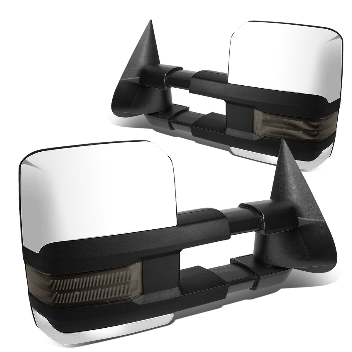 DNA Motoring TWM-030-T999-CH-SM Chrome Heated LED Towing Mirrors with Manual Telescoping - Compatible with 99-02 Chevy Silverado/GMC Sierra, 00-02 Tahoe/Suburban/Yukon - Perfect for Towing, Off-Roading & Enhanced Visibility