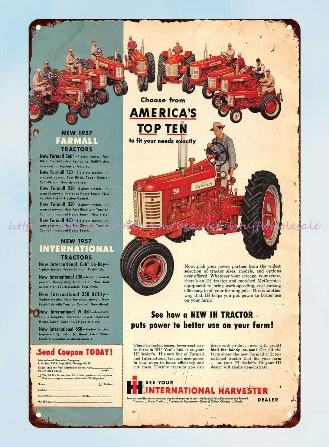 Vintage 1957 International Harvester Farmall Tractor Metal Tin Sign - 8x12 Inch Retro Wall Decor for Man Cave, Garage, Bar, or Farmhouse Decoration