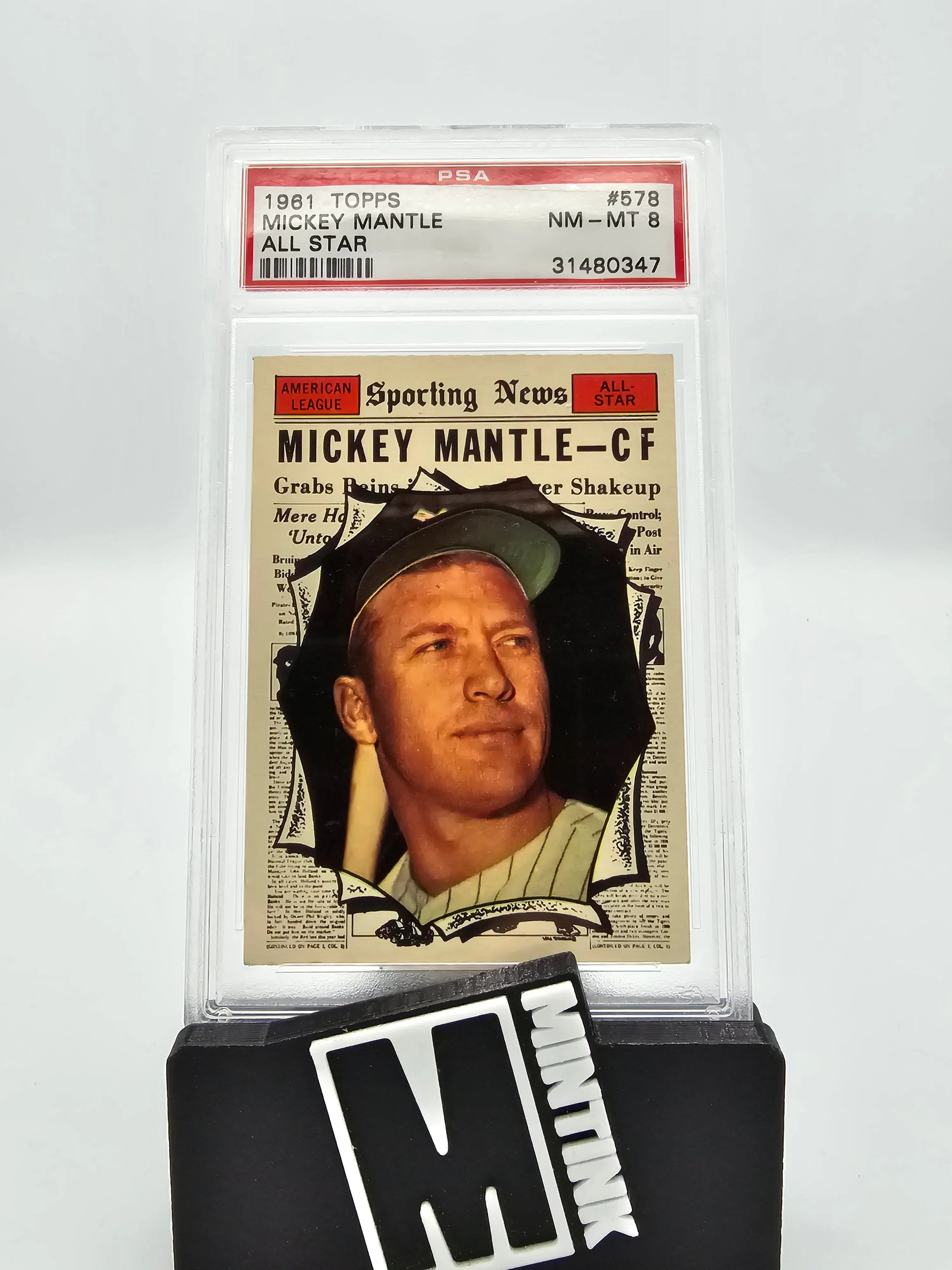 1961 Topps Mickey Mantle All Star #578 PSA 8 NM-MT Baseball Card - Vintage MLB Collectible for Sports Memorabilia & Display Cases