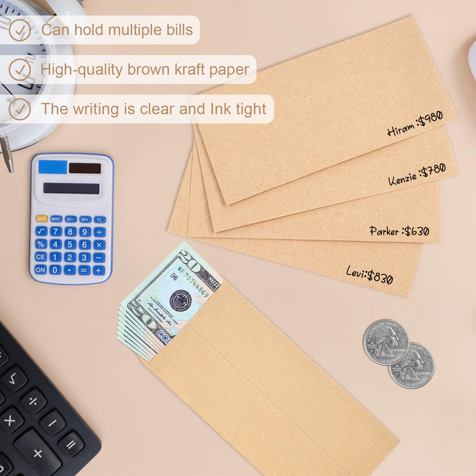 Joyberg 120 PCS Self-Adhesive Kraft Paper Money Envelopes - 6.5”x3.2” Small Cash Envelopes for Budgeting, Coin Storage & Money Saving Challenge | Perfect for Organizing Cash, Checks, Bills & Small Items | Ideal for Home, Office & Gift Giving