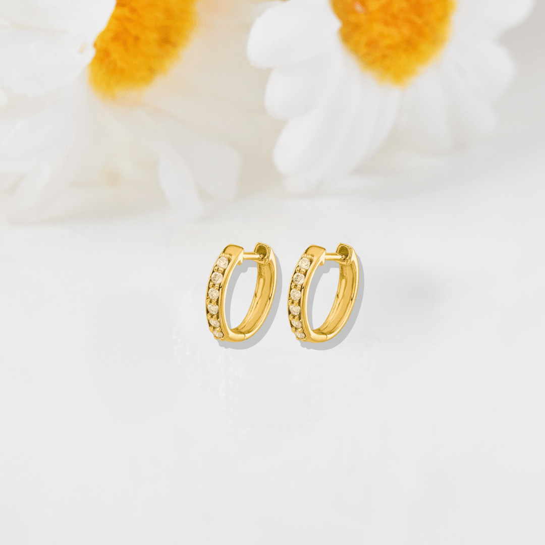 14K Yellow Gold Diamond Hinged Hoop Earrings for Women - Elegant Everyday & Special Occasion Jewelry Gift