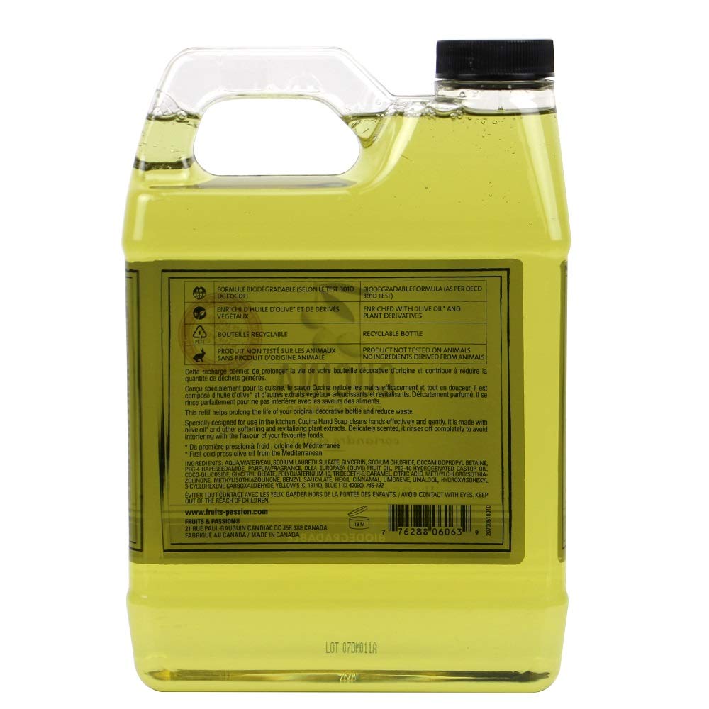 Natural Cucina Purifying Hand Soap Refill - 33.8 Oz (2 Pack) | Coriander & Olive Tree Scent | Eco-Friendly Plastic Jug | For Kitchen, Bathroom & Office Use