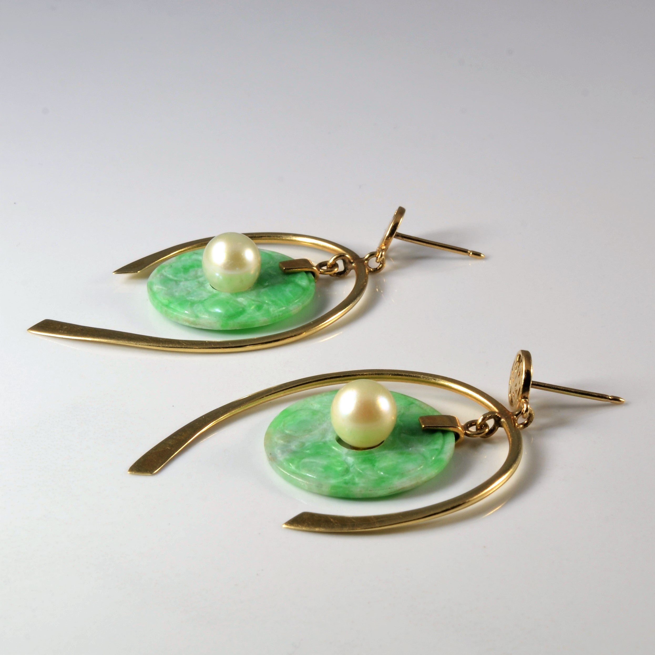 14K Gold Jade and Pearl Drop Earrings for Women - Elegant Dangle Earrings for Weddings, Parties & Special Occasions