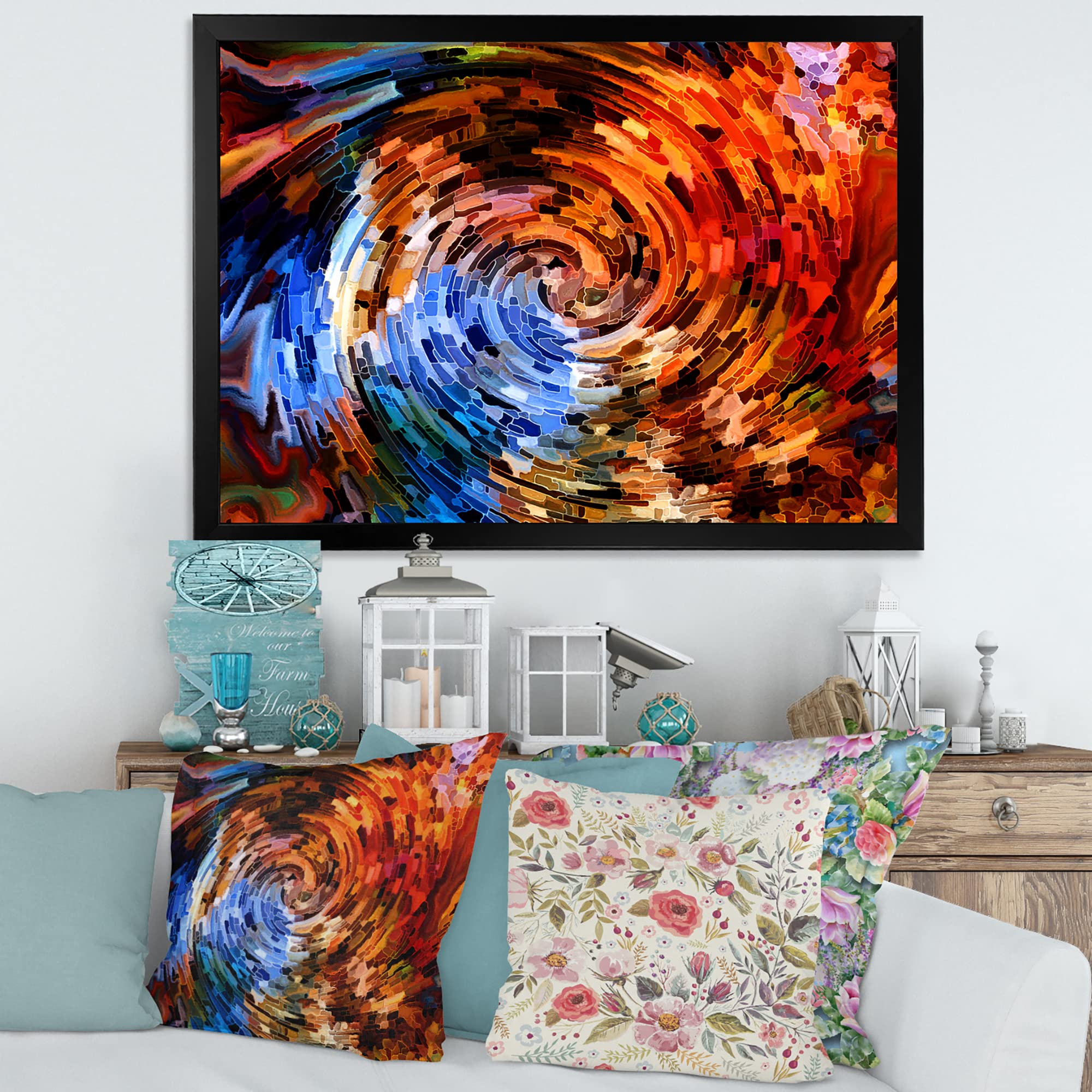 Voyages To Inner World Orange Spiral Abstract Modern Framed Wall Art - Contemporary Home Decor for Living Room, Bedroom & Office