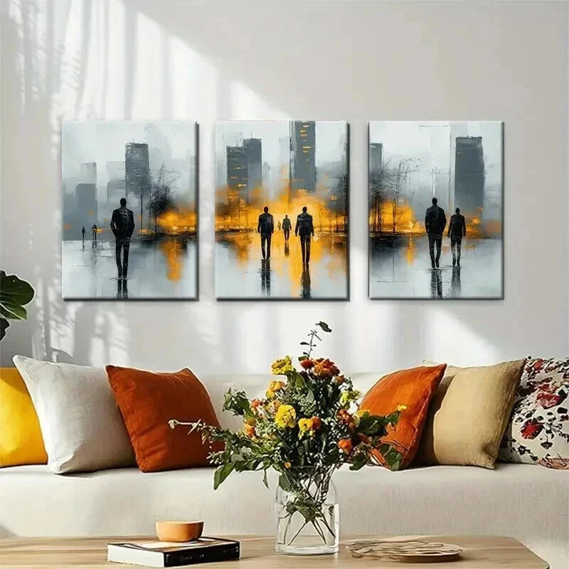 3-Piece Abstract Cityscape Silhouette Wall Art Set - Framed Canvas 50x70cm | High Quality Print | Ready to Hang | Modern Home & Office Decor | Perfect for Living Room, Bedroom or Workspace