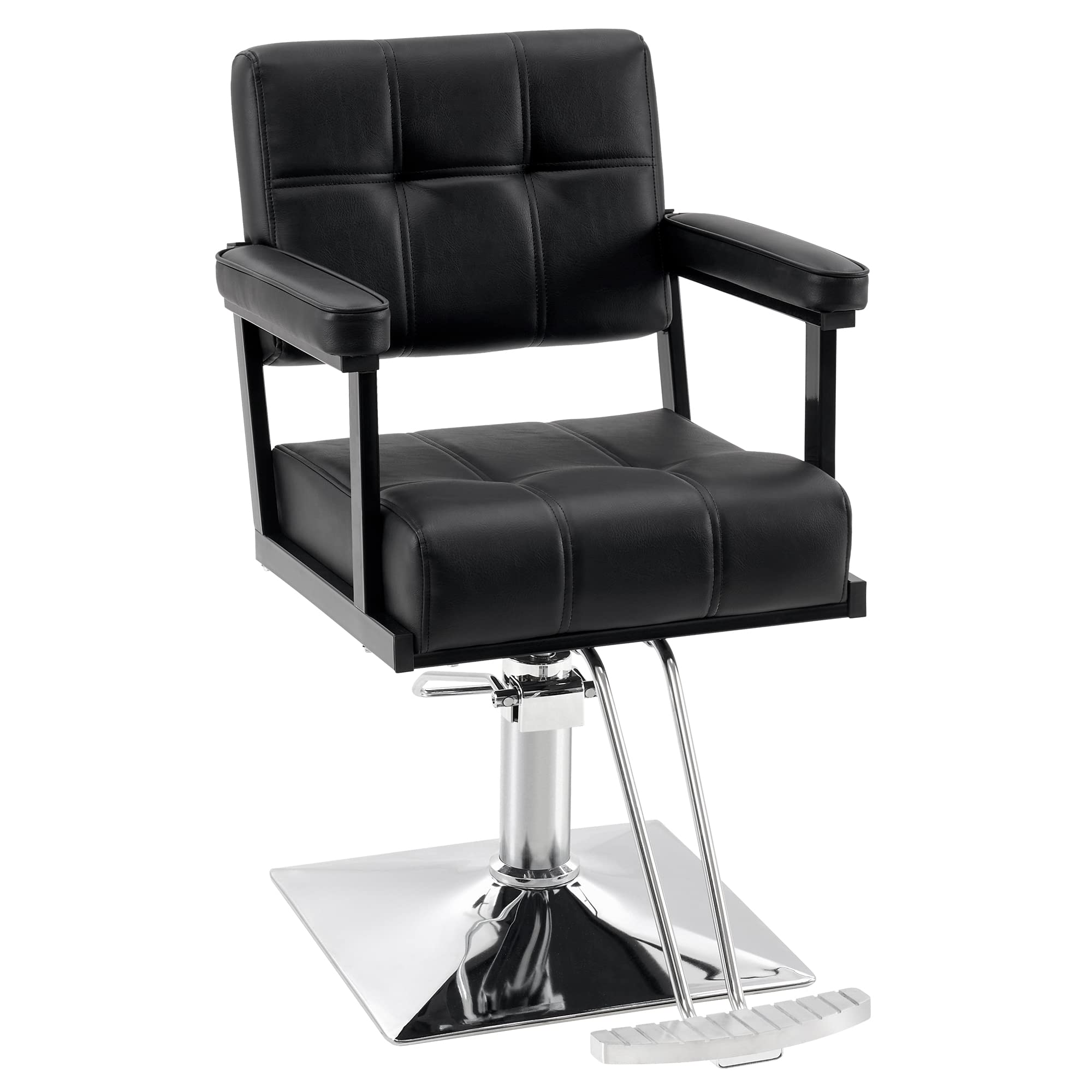 BarberPub Classic Hydraulic Swivel Barber Chair - Professional Salon Styling Chair with Adjustable Height for Hairdressers, Beauty Shampoo & Spa - Heavy Duty Black Salon Equipment (Perfect for Barber Shops, Hair Salons & Home Styling Stations)