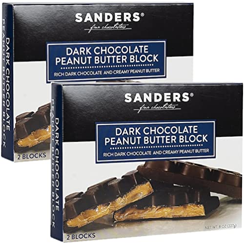 Sanders Dark Chocolate Peanut Butter Block - 8oz (Pack of 2) | Premium Gourmet Chocolate Bar for Baking, Gifts & Dessert Making | Perfect for Valentine's Day, Christmas & Birthday Treats