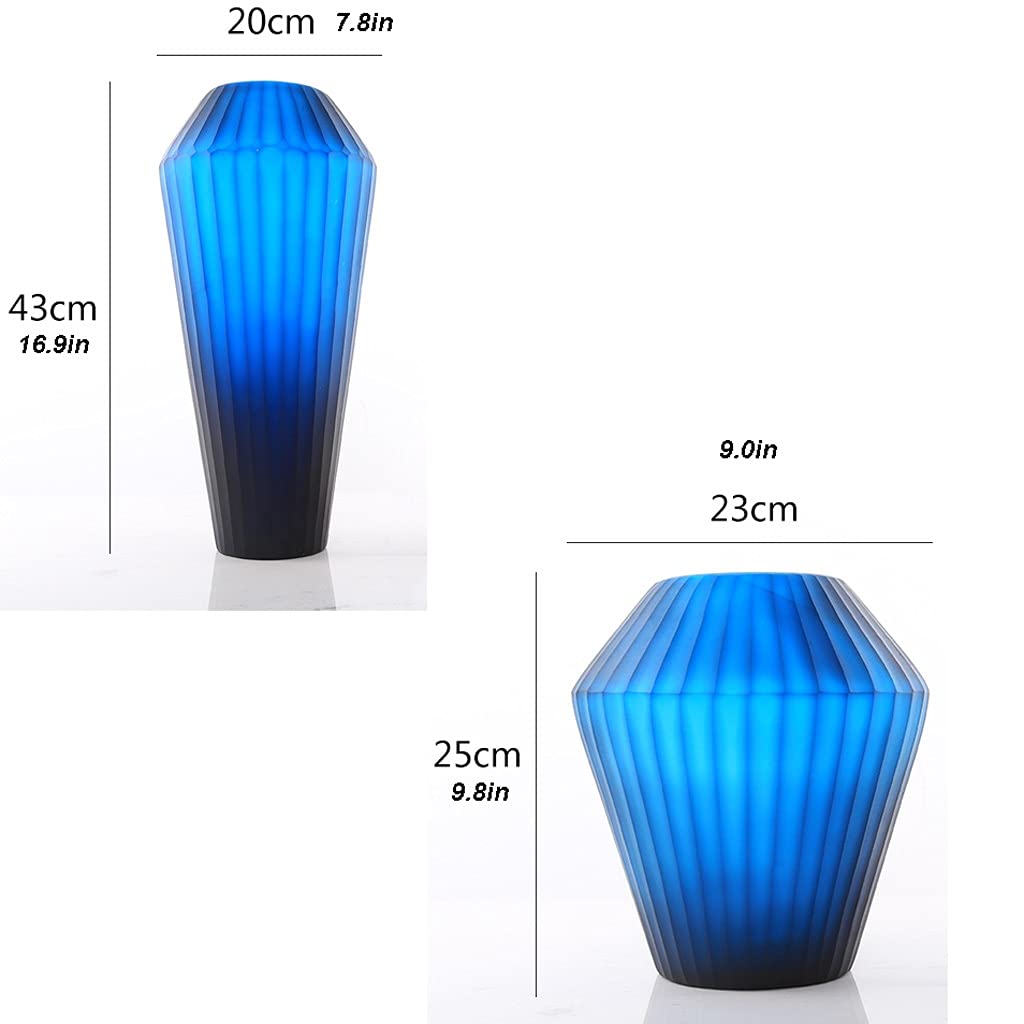 Luxury Blue Carved Glass Vase - Elegant Home Decor for Living Room, Desktop Flower Arrangement, Hotel Decoration | Vertical Pattern Design, Perfect for Weddings, Dining Tables & Centerpieces (Size A)