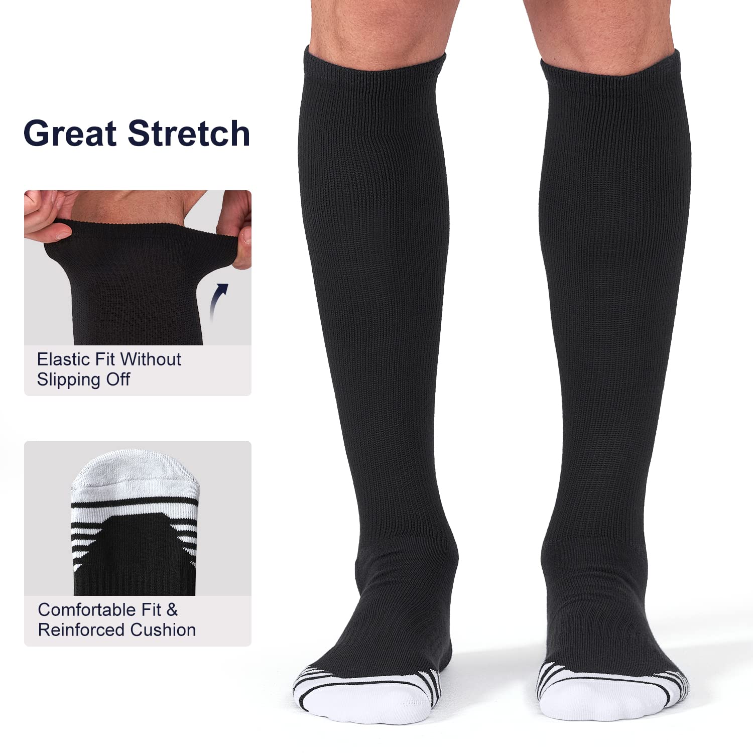 FITRELL 2/3 Pack Baseball Soccer Softball Socks for Kids Youth Men & Women - Over-the-Calf Knee High Athletic Socks (Multiple Colors) - Perfect for Sports, Training & Casual Wear