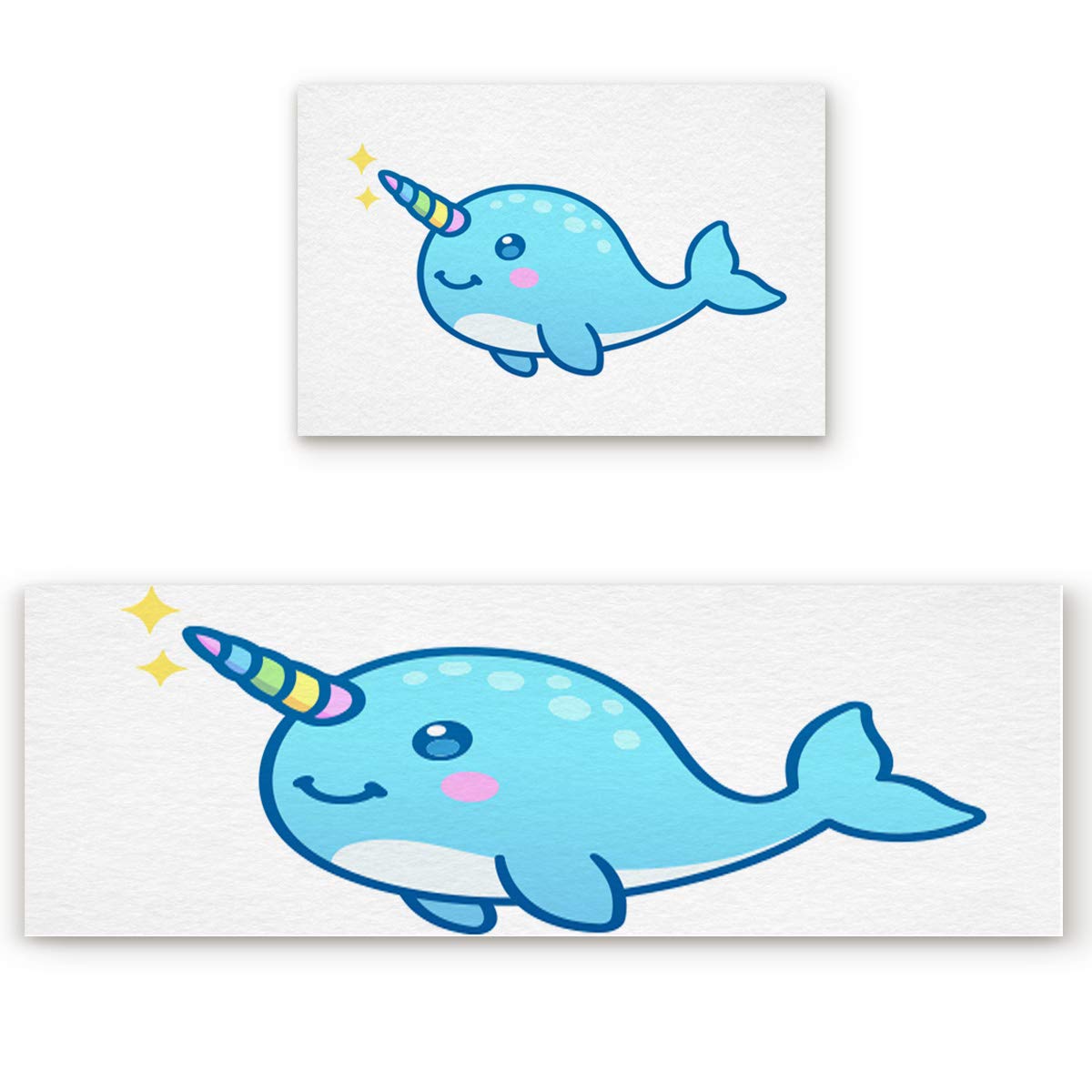2 Pcs Anti-Fatigue Kitchen Mats Runner Rug Set with Non-Slip Rubber Backing - Washable Cute Narwhal Print Floor Mats for Home, Office, Dorm - Perfect for Standing Comfort While Cooking, Dishwashing or Working