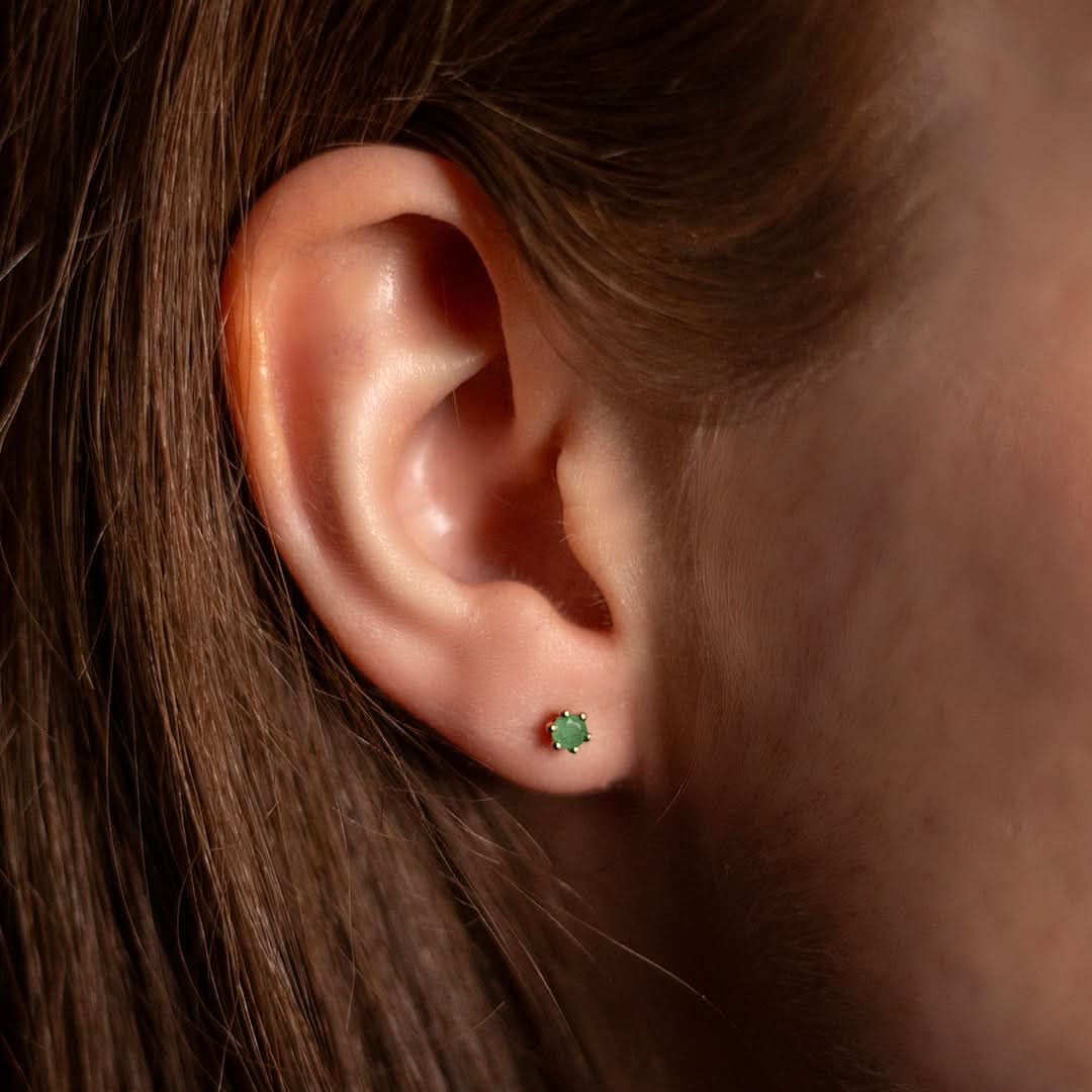 14K Gold Emerald Mini Stud Earrings for Women - Perfect for Everyday Wear, Gifts & Special Occasions