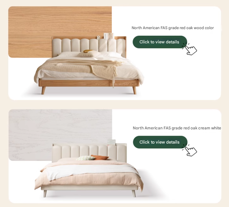 Solid Oak Wood Piano Key Bed Frame - Cream Finish - Elegant and Durable Bedroom Furniture for Classic and Modern Decor Styles