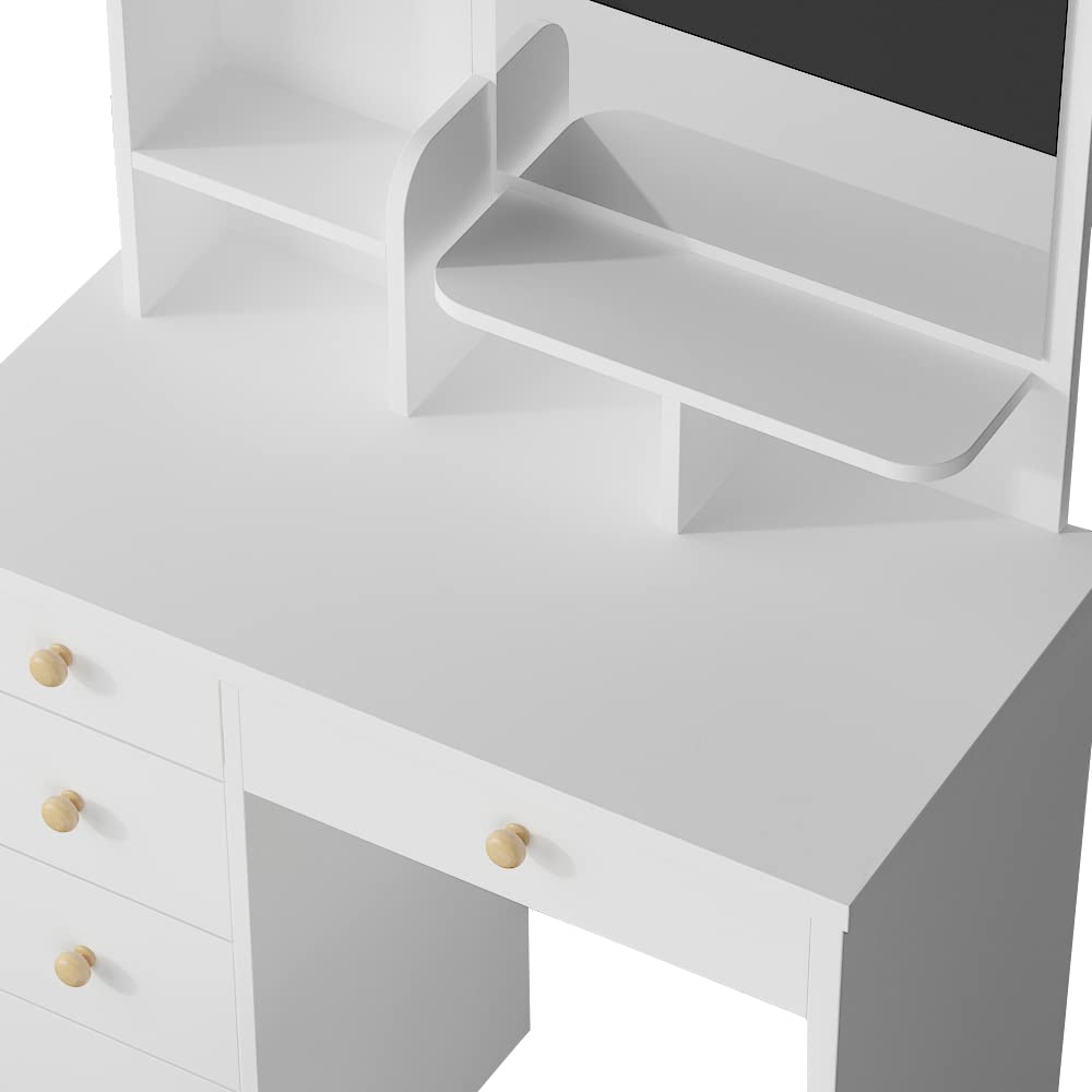 White Vanity Table Set with Mirror & Drawers for Girls & Women - Perfect for Makeup & Dressing