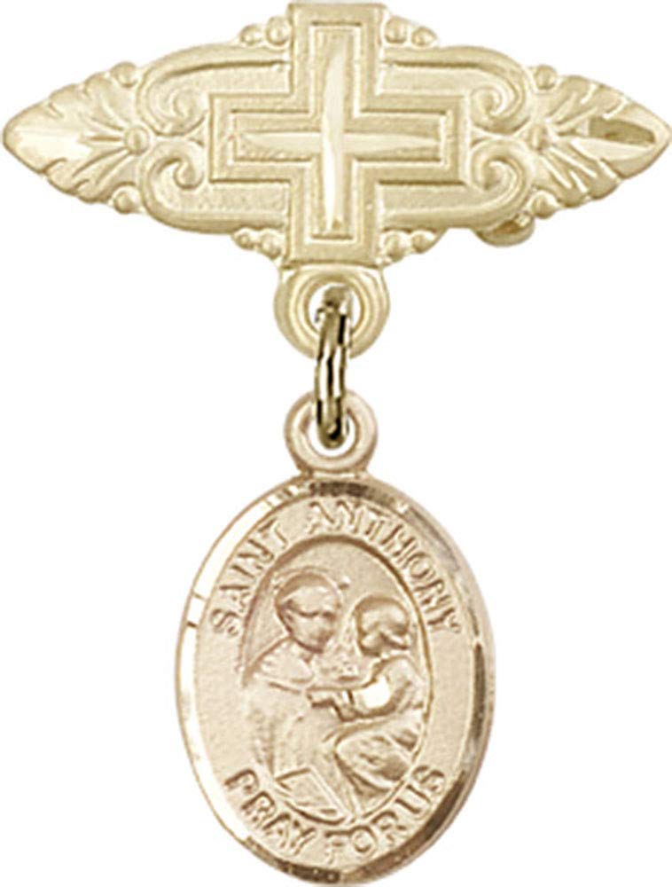 St. Anthony of Padua Gold Filled Baby Badge with Cross Charm & Pin | Religious Jewelry for Baptism, First Communion & Christening Gifts | Made in USA