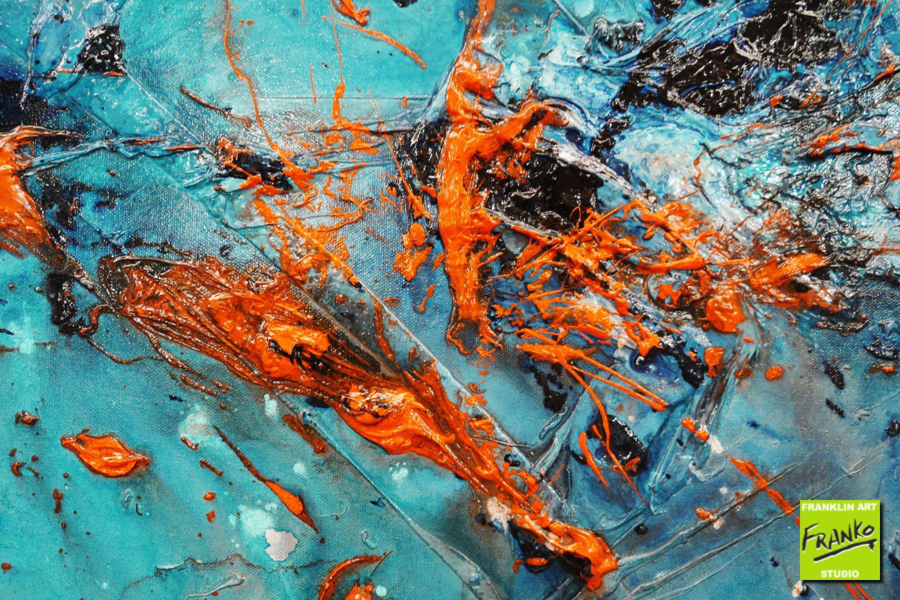 Blue Orange Textured Abstract Painting - 190cm x 100cm Large Modern Wall Art for Living Room, Bedroom & Office Decor | Liquid Candy Style Canvas Art
