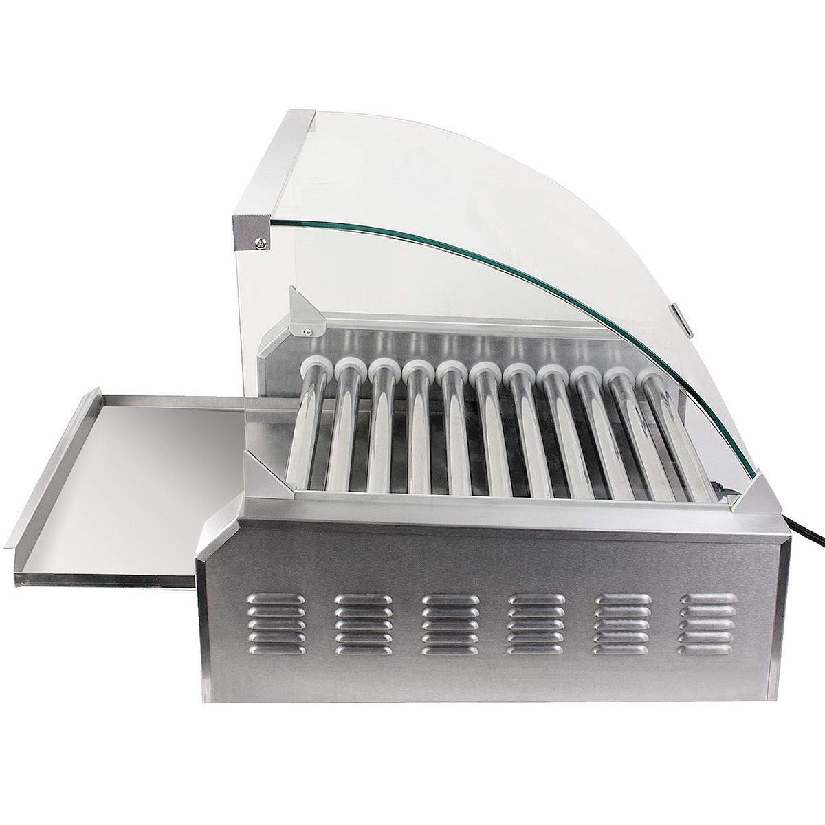 Commercial Electric Hot Dog Grill Machine - 7 Rollers Stainless Steel Hotdog Warmer Cooker with Cover, 1650W (16