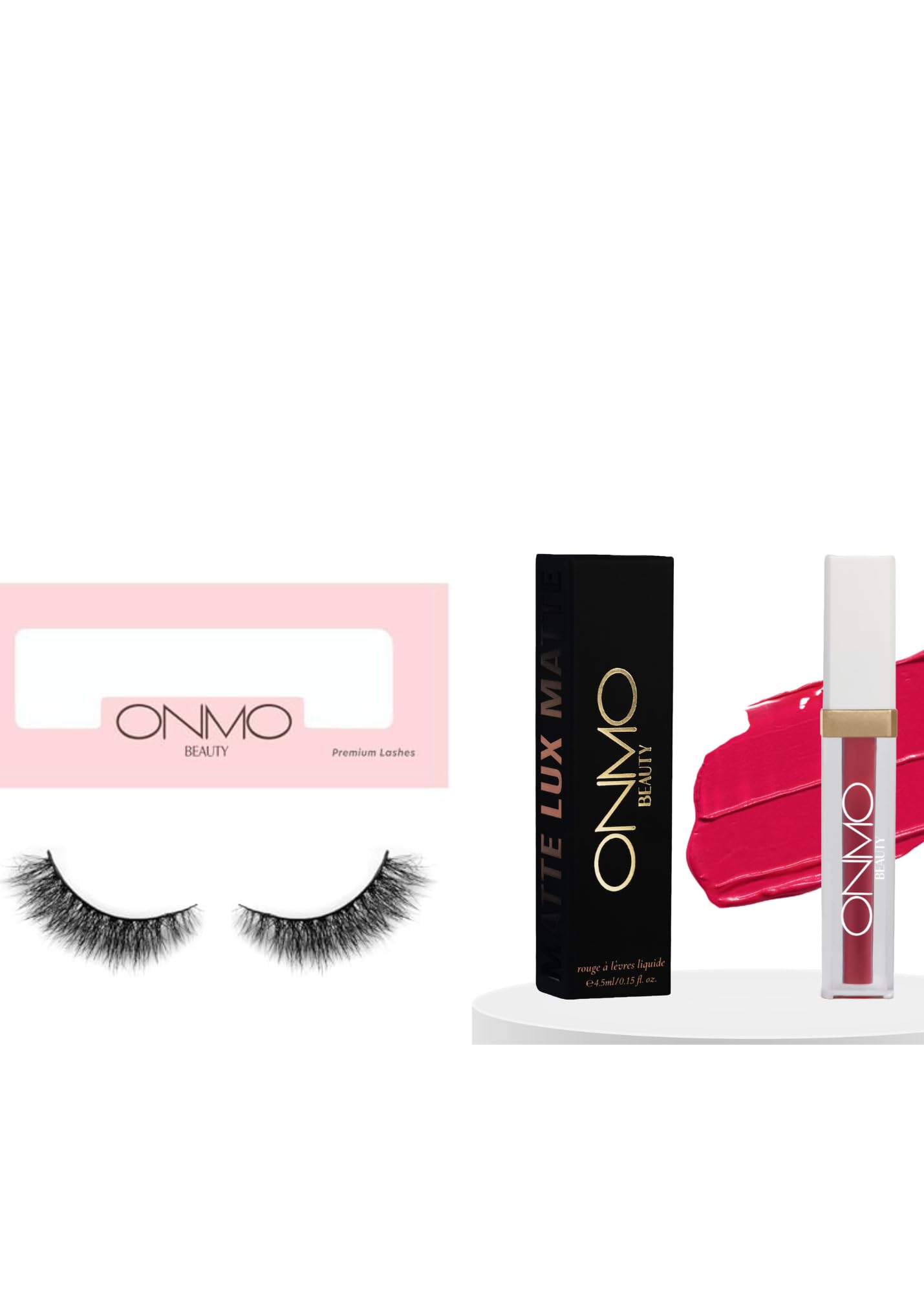 ONMO Beauty False Eyelashes with Matte Lipstick Set - Lightweight Waterproof Long Lasting Lipstick & Reusable Black Lashes for Women (Nude/Bold Shades) | Perfect for Date Night, Parties, Weddings & Everyday Glam Makeup