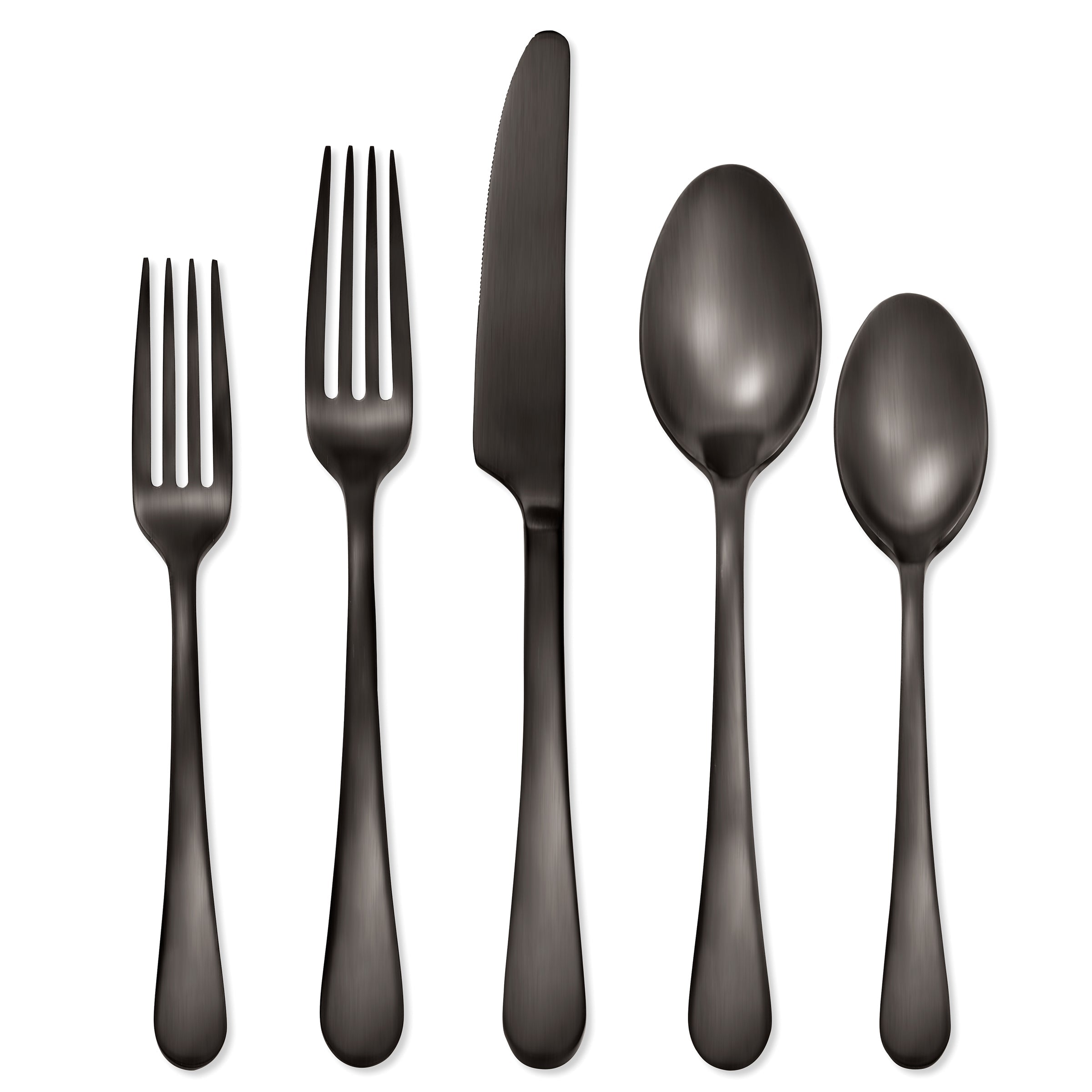 Mirabella Gunmetal Satin 30-Piece Flatware Set - Elegant Stainless Steel Cutlery for Dining, Entertaining & Wedding Gifts