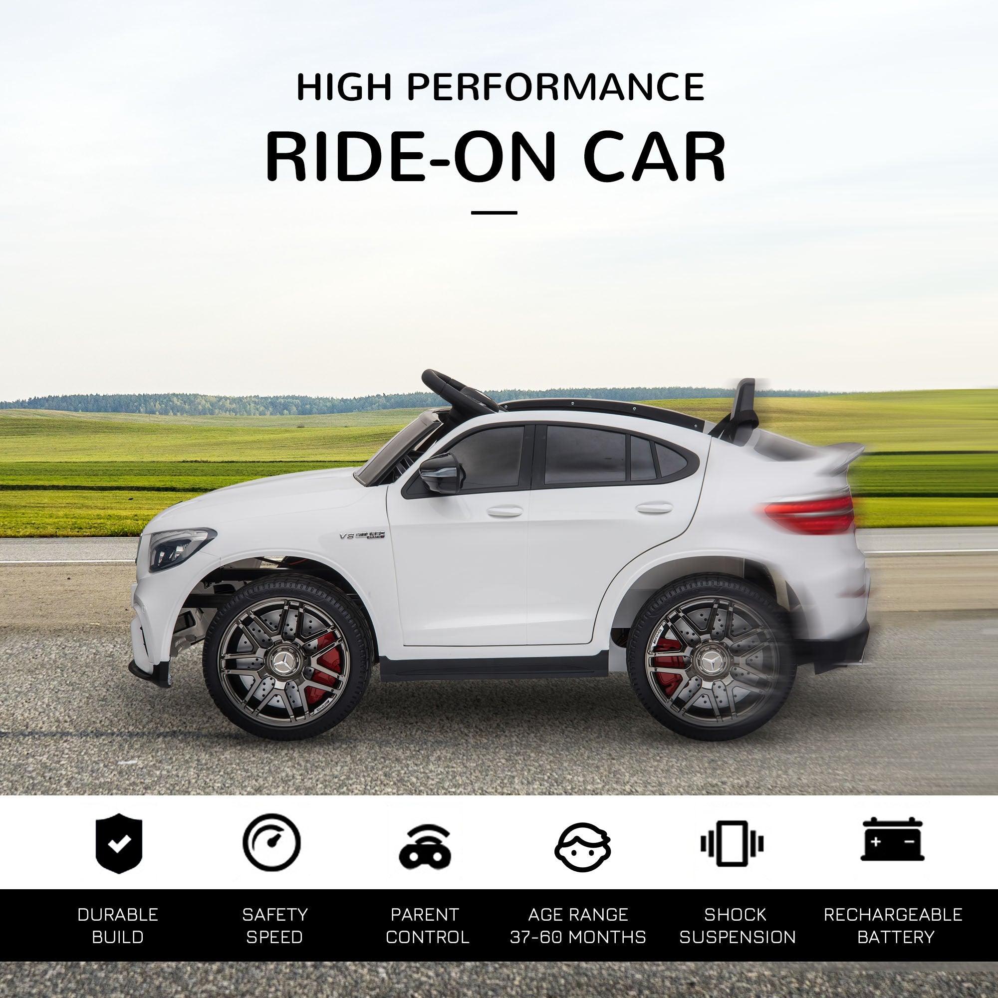 12V Mercedes Benz AMG GLC63S Coupe Electric Ride On Car for Toddlers - Remote Control, 2 Speed, MP3 Player, LED Lights & Horn - Perfect Birthday Gift for Boys & Girls (White) - Indoor & Outdoor Play, Backyard Fun, Park Adventures