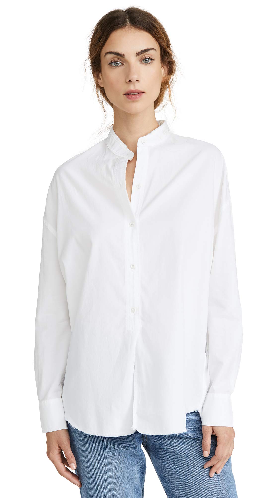 Vince Women's Raw Edge Oversized Long Sleeve Shirt - Soft Cotton Blend Tunic Top for Casual Wear & Layering | Perfect for Office, Weekend Outfits & Fall Fashion