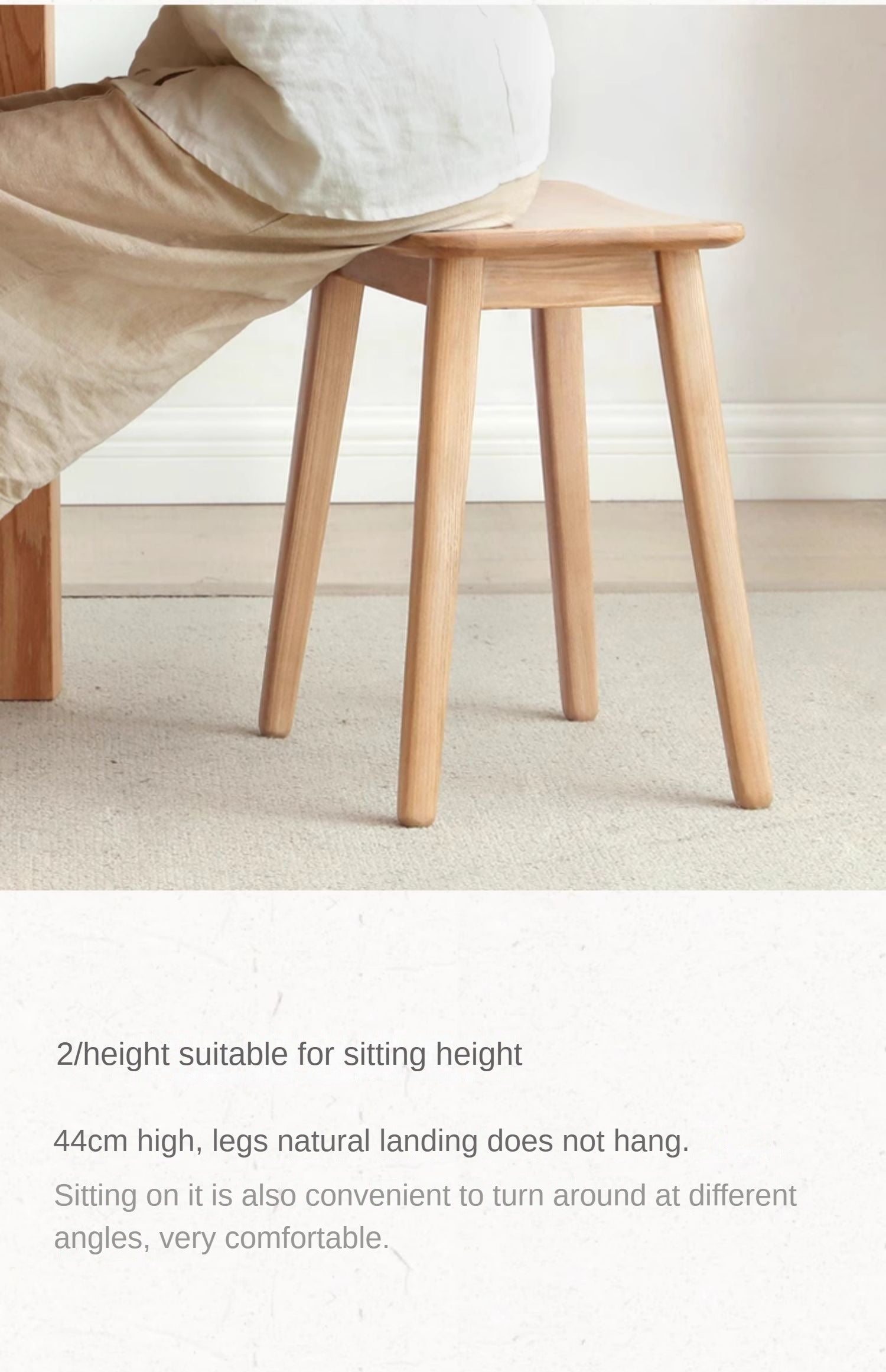 Modern Makeup Stool - Solid Oak & Ash Wood Vanity Seat for Dressing Table, Bedroom, and Salon | Elegant & Durable Beauty Furniture