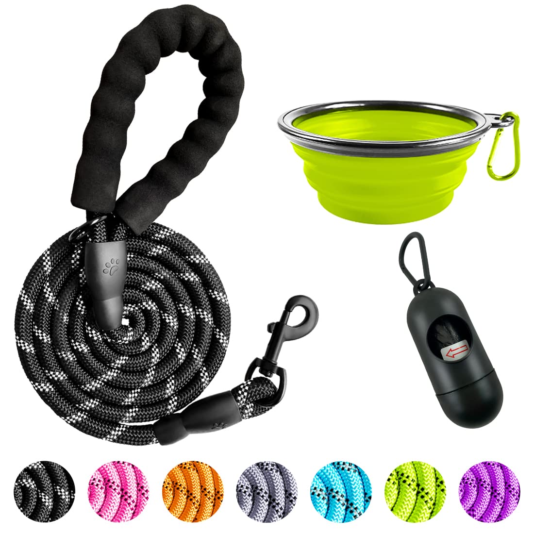 5/6/10 FT Heavy Duty Dog Leash with Padded Handle - Reflective Pet Leash for Small, Medium & Large Dogs - Includes Collapsible Water Bowl & Waste Bags - Perfect for Walking, Hiking, Travel & Outdoor Adventures